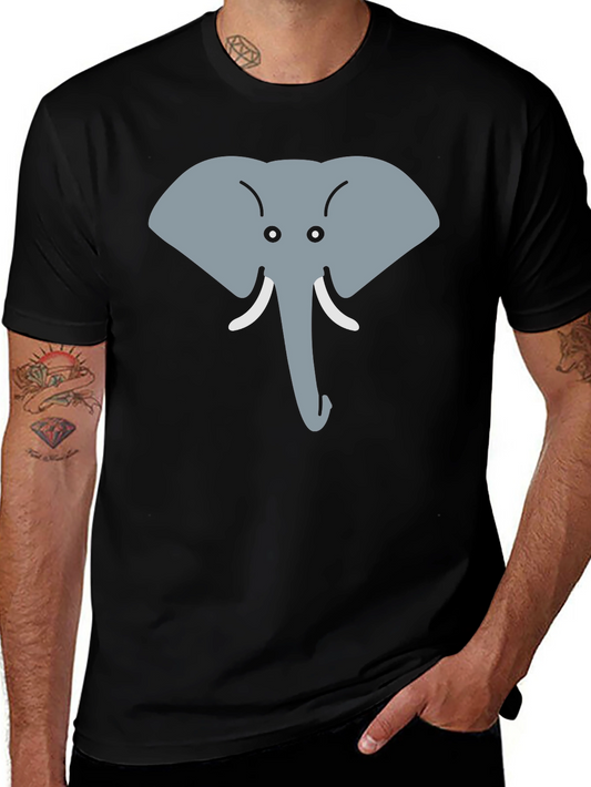 Cartoon Elephant Graphic Tee - Black Cotton Casual Top