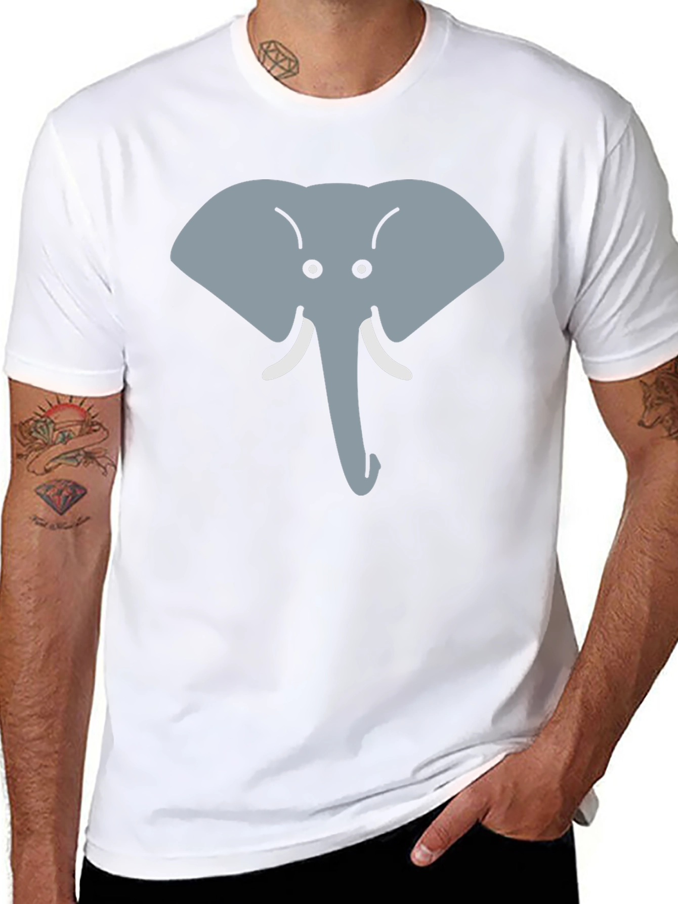 Cartoon Elephant Graphic Tee - Black Cotton Casual Top