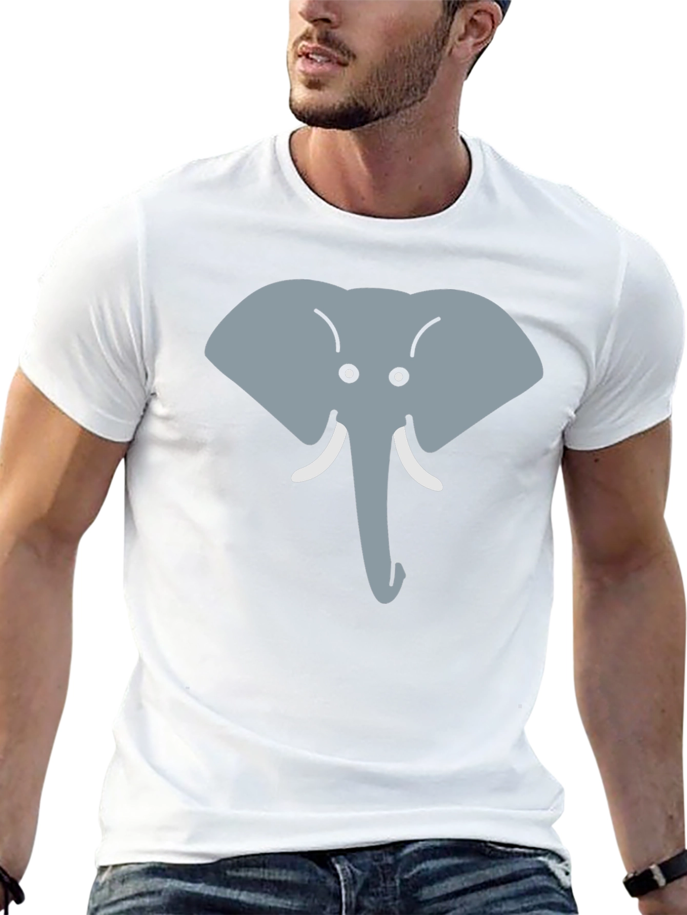 Cartoon Elephant Graphic Tee - Black Cotton Casual Top