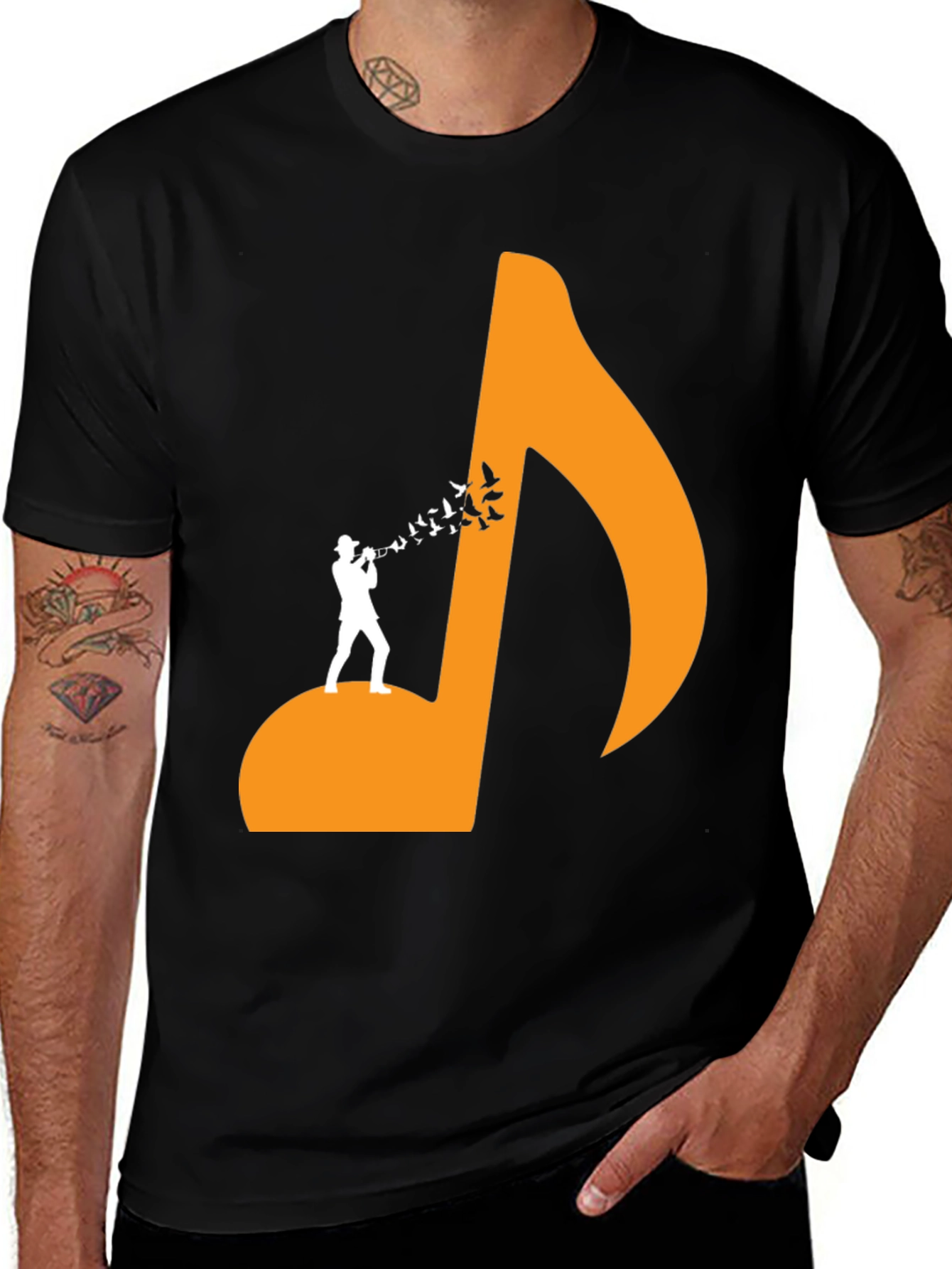 Musical Man Black Tee - Bird Song Design