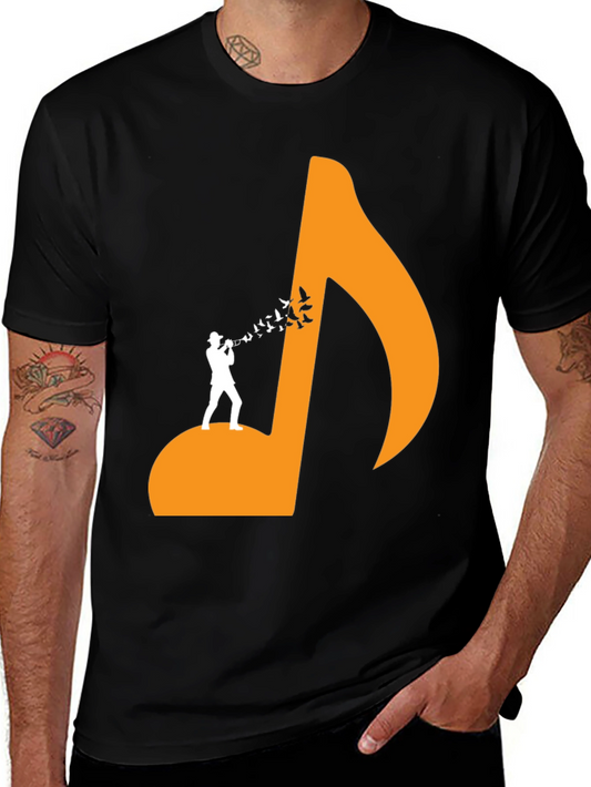 Musical Man Black Tee - Bird Song Design