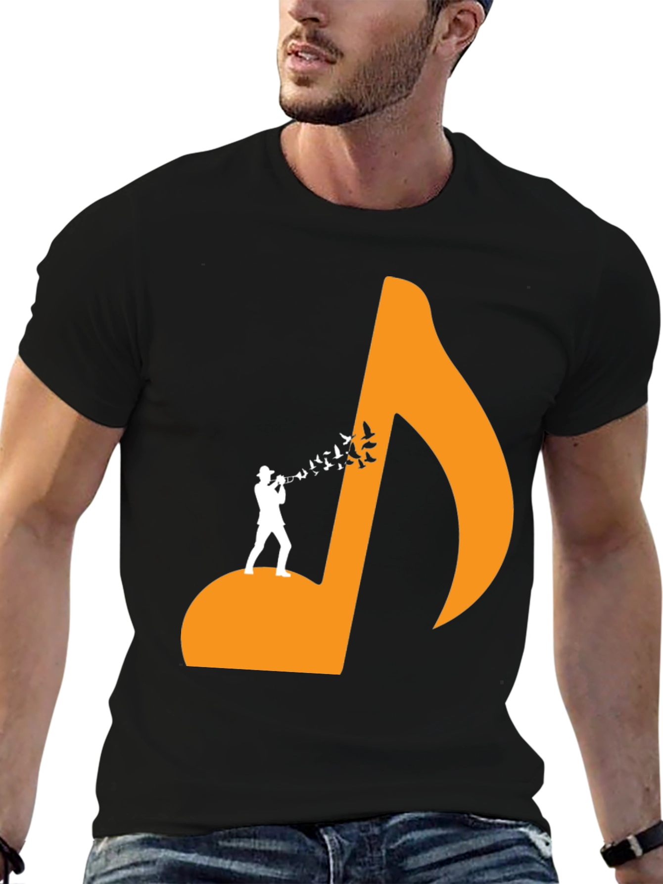 Musical Man Black Tee - Bird Song Design