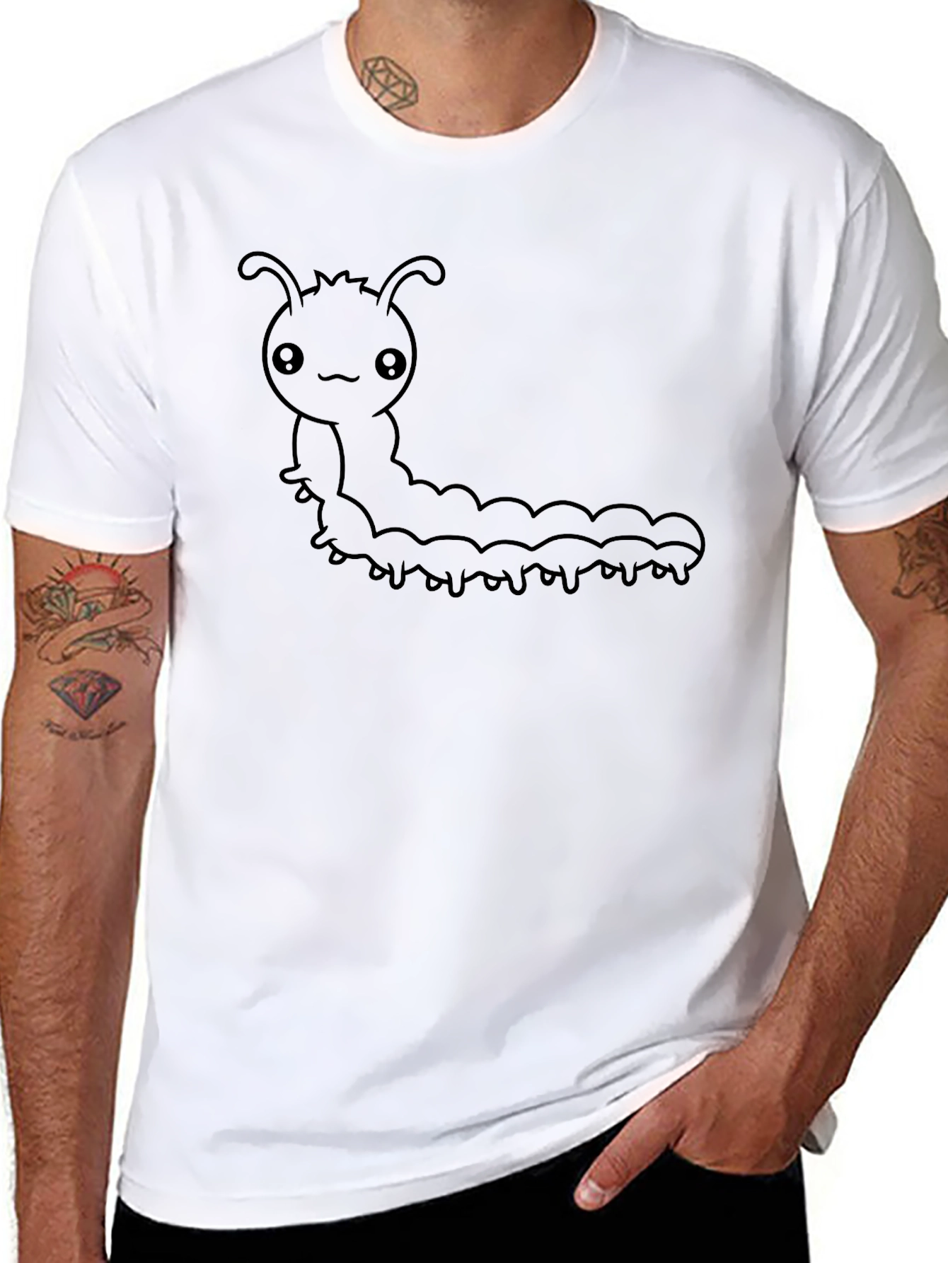 Kawaii Caterpillar Graphic Black T-Shirt
