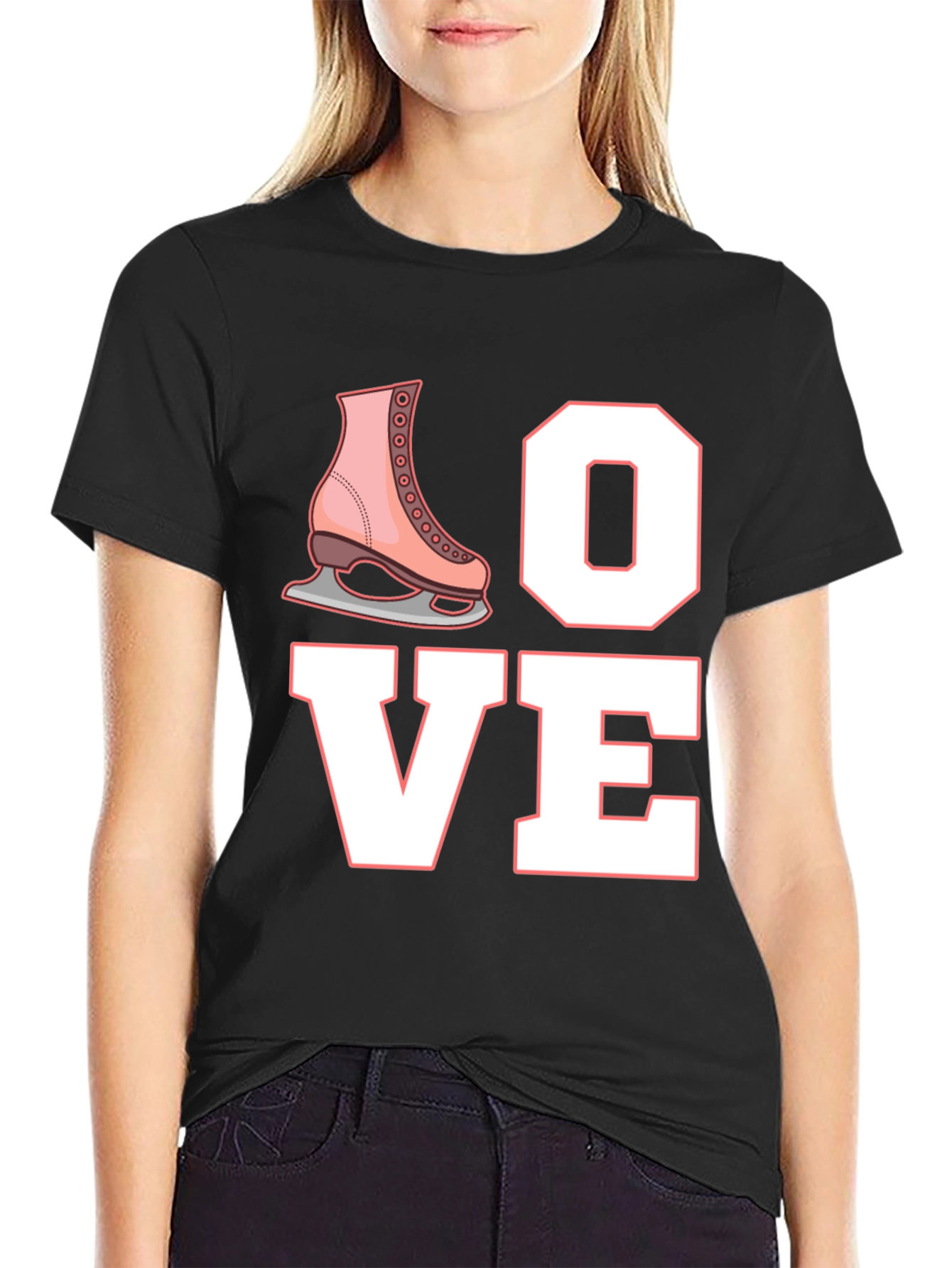Love Ice Skating T-Shirt Black Cotton Blend