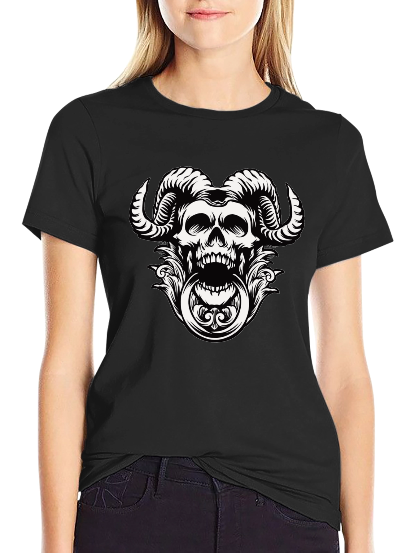 Skull Horns Graphic Print Tee
