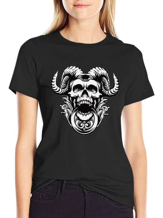 Skull Horns Graphic Print Tee