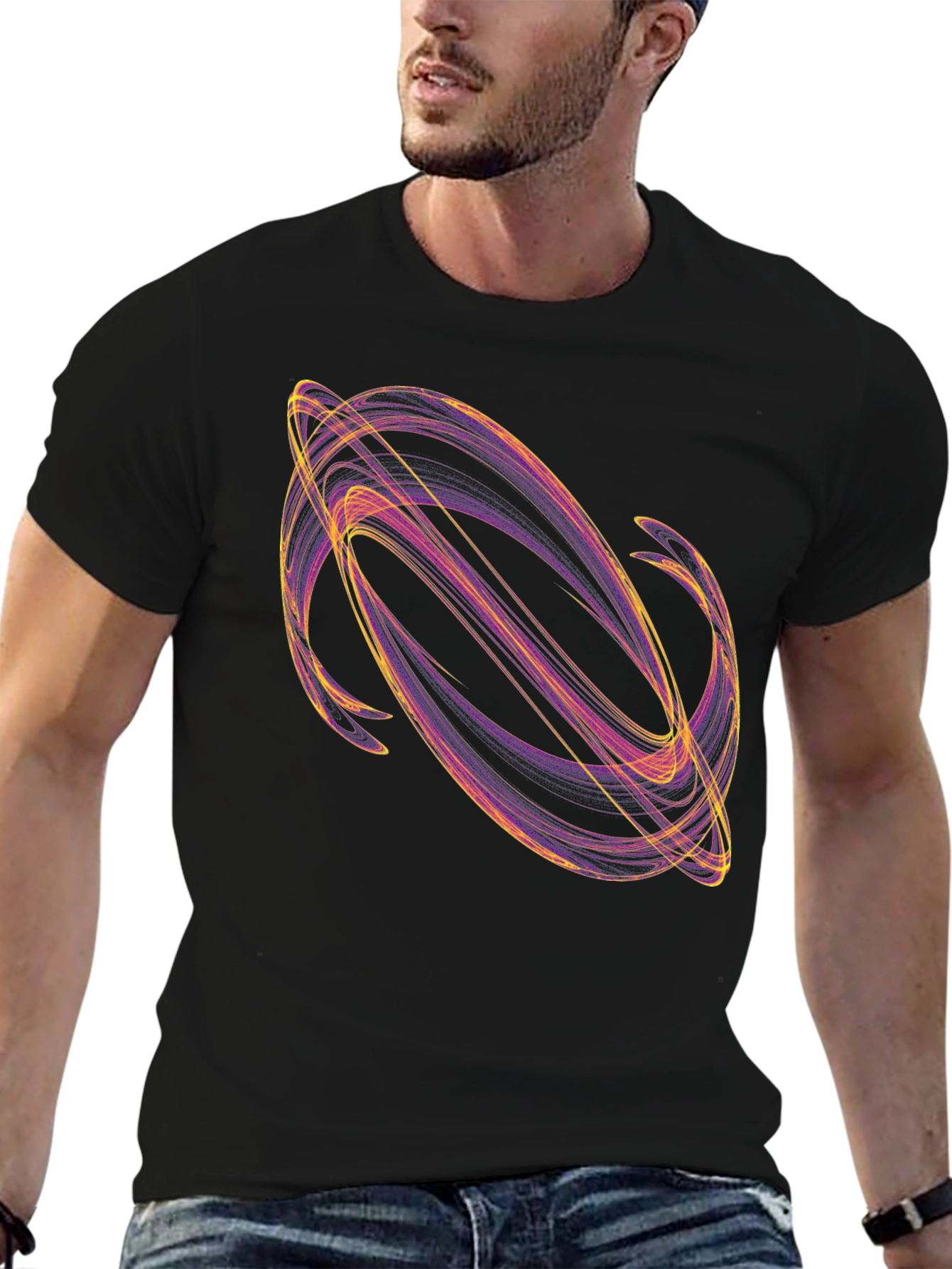 Abstract Swirl Graphic Black T-Shirt