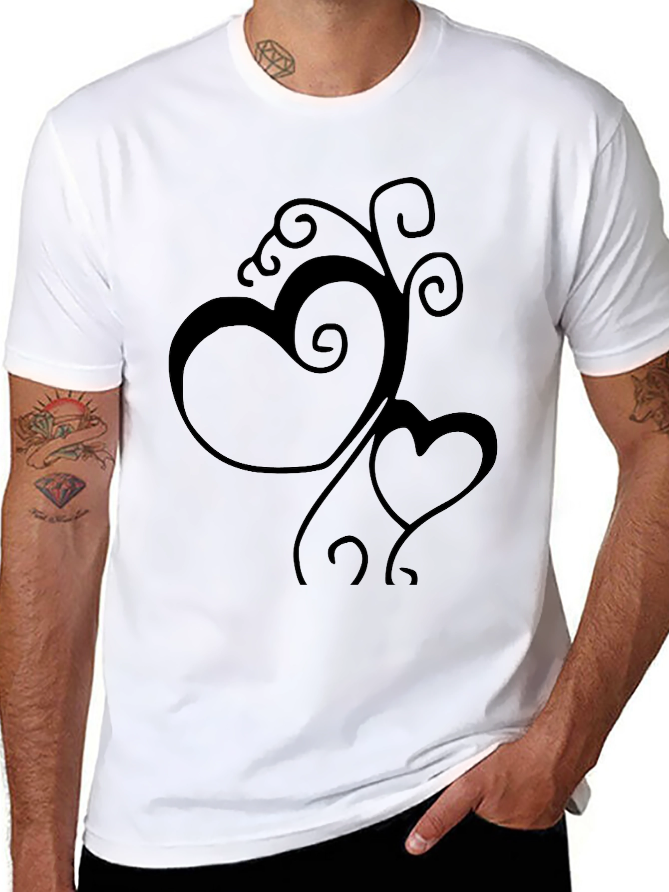 Elegant Black Heart Vine Graphic T-Shirt