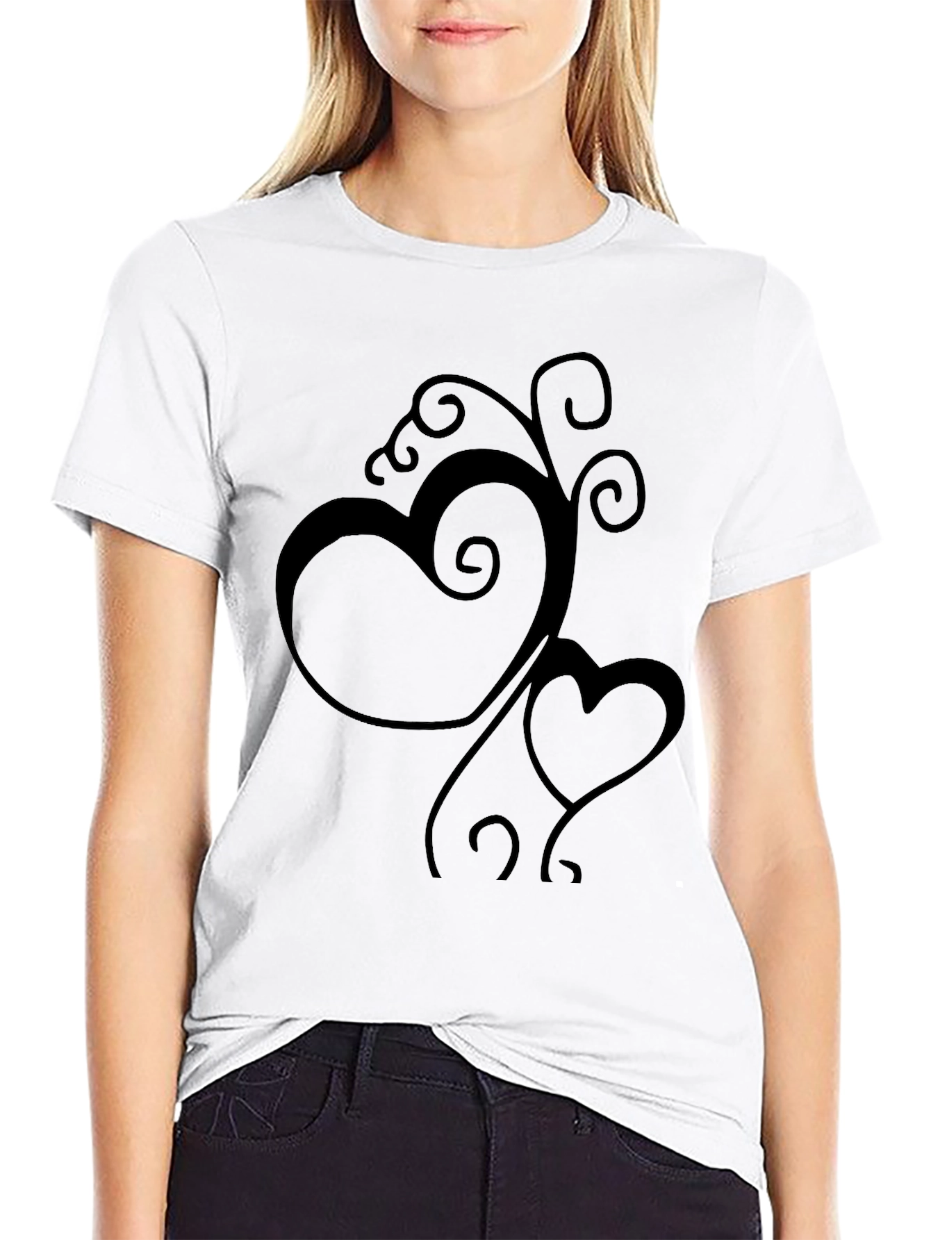 Elegant Black Heart Vine Graphic T-Shirt