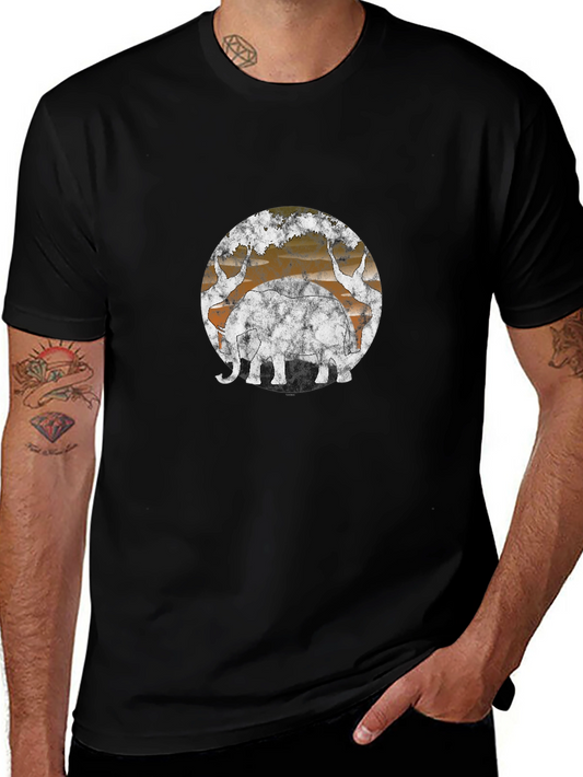 Vintage Style Elephant Graphic Tee - Black