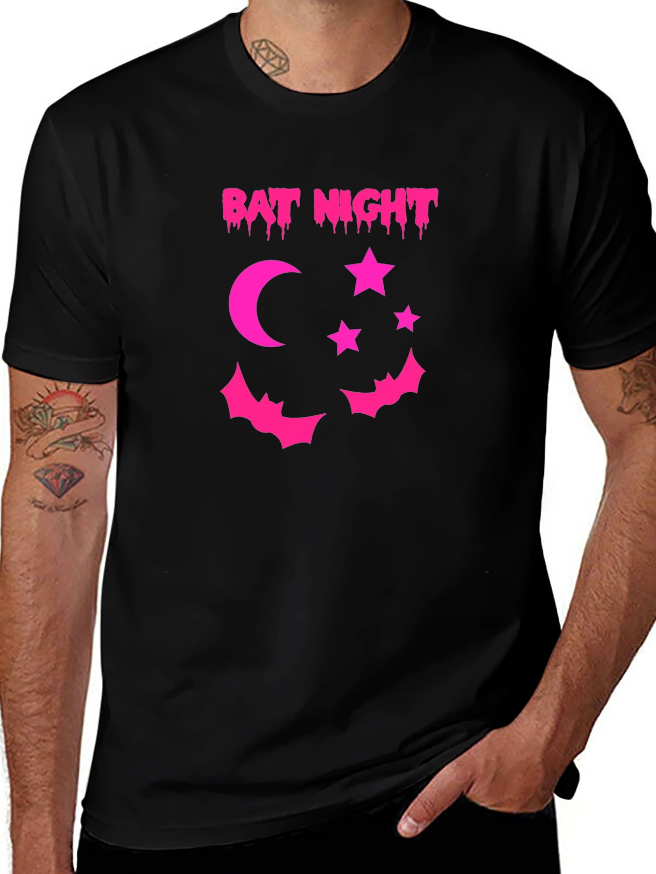 Bat Night Graphic Tee - Spooky Season Apparel