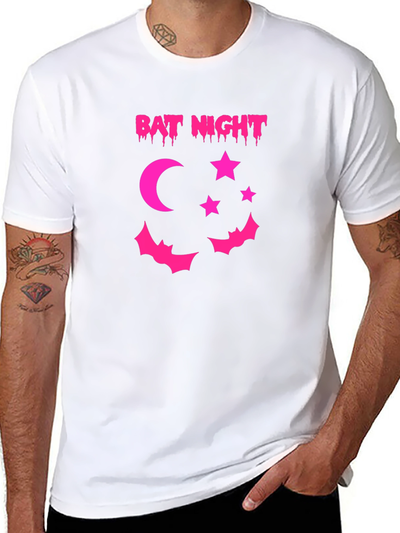 Bat Night Graphic Tee - Spooky Season Apparel