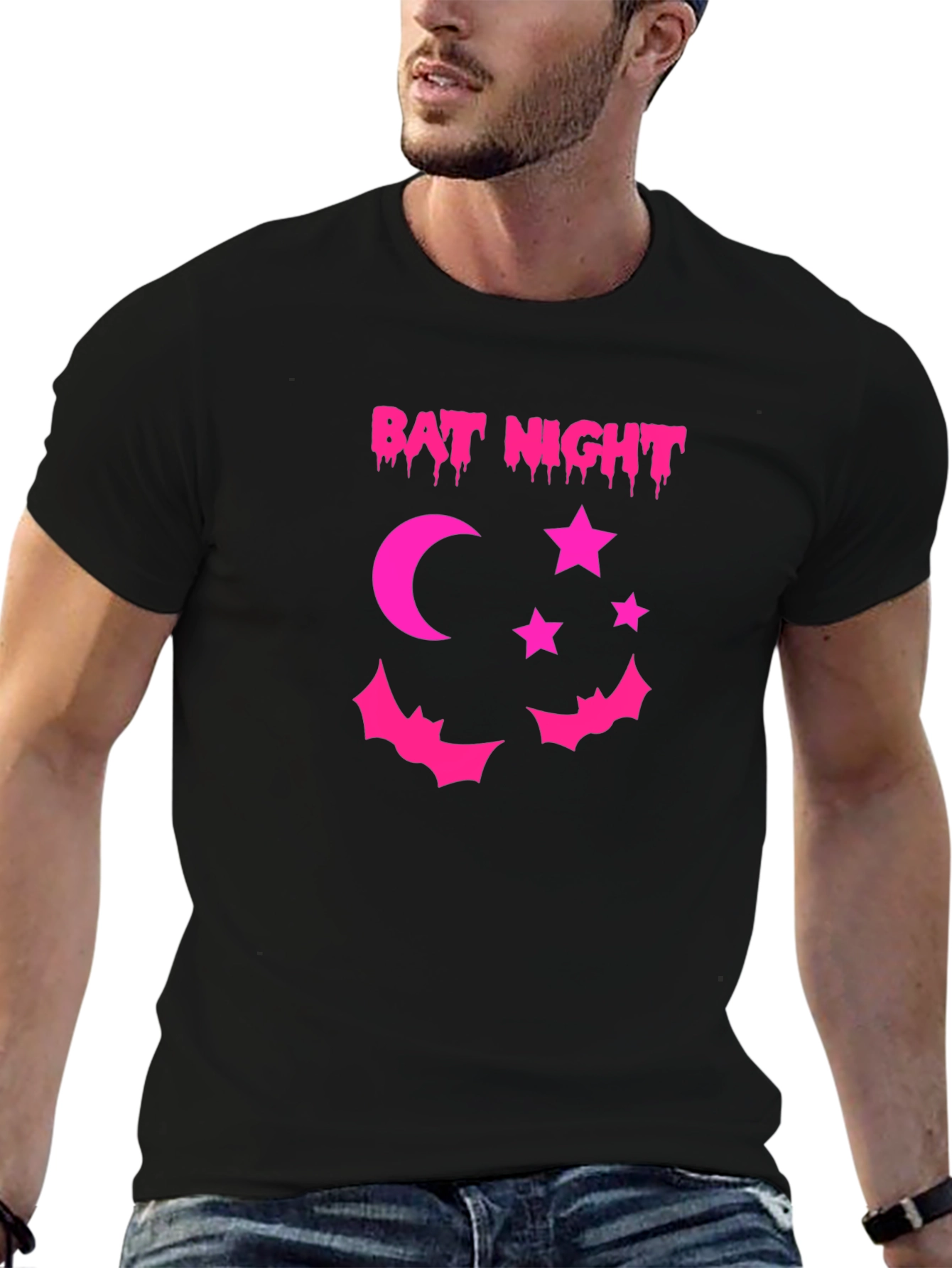 Bat Night Graphic Tee - Spooky Season Apparel