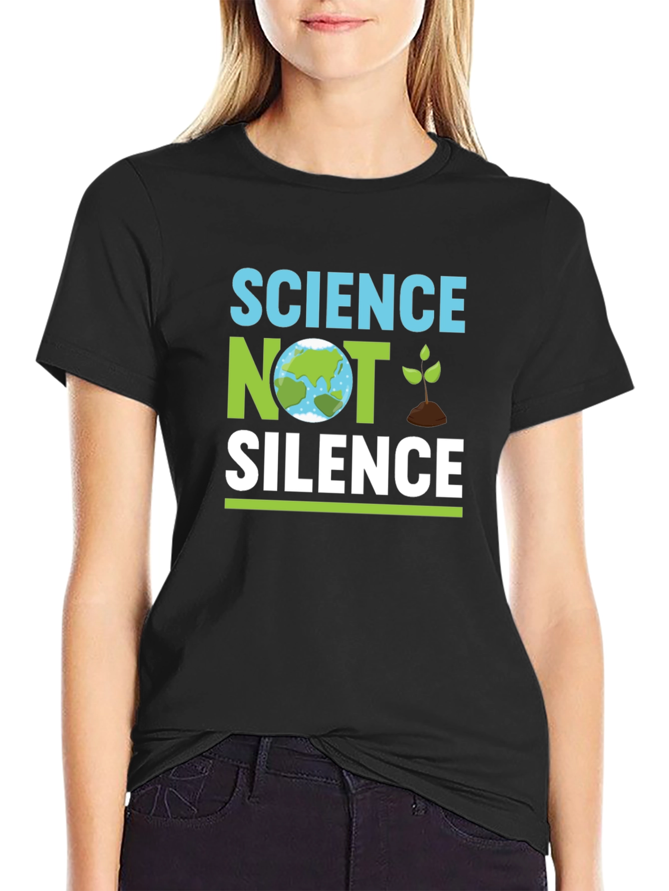 Science Not Silence Black T-Shirt Earth Graphic Tee