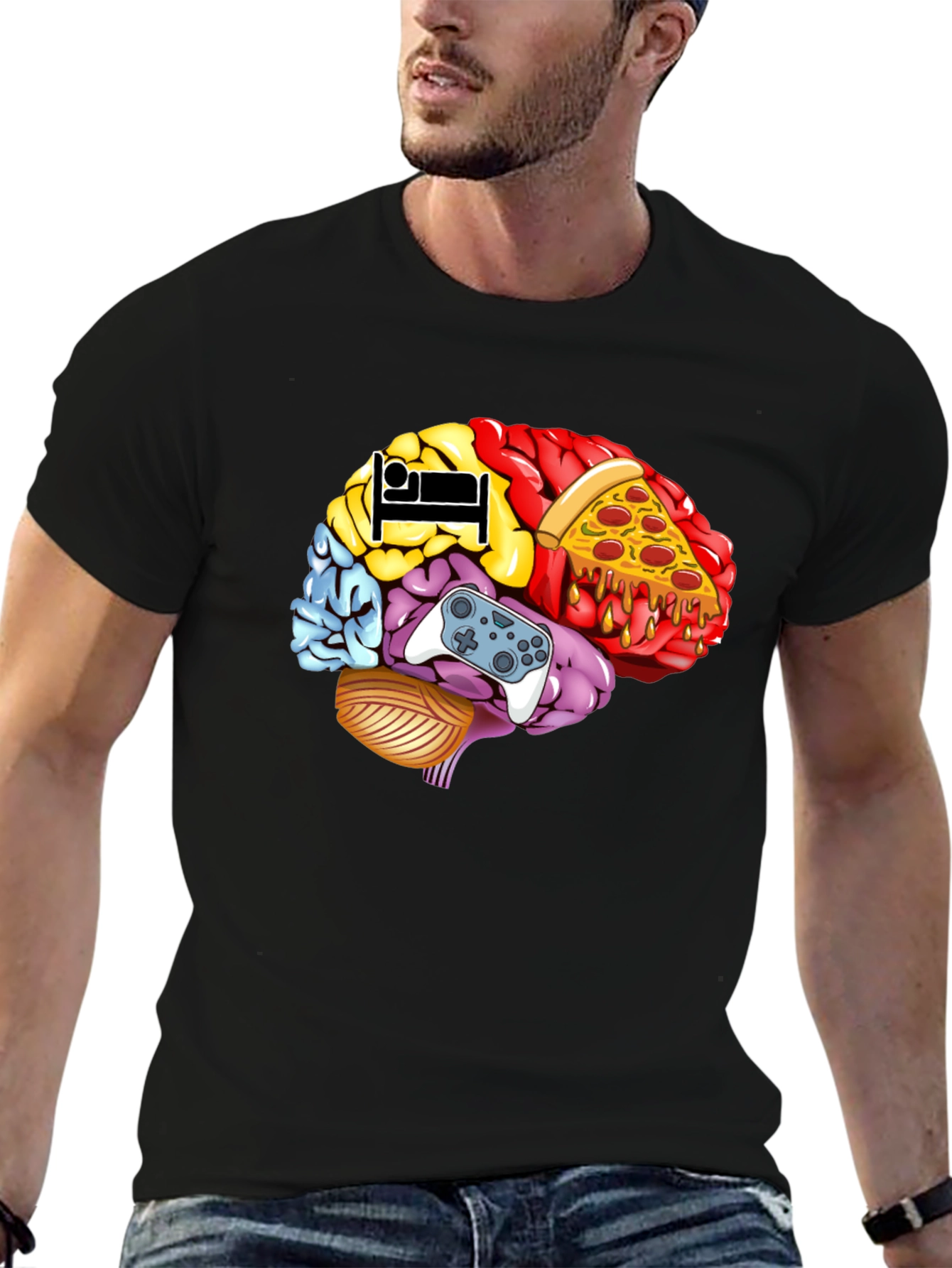 Brain Food Gamer T-Shirt - Mens Black Graphic Tee