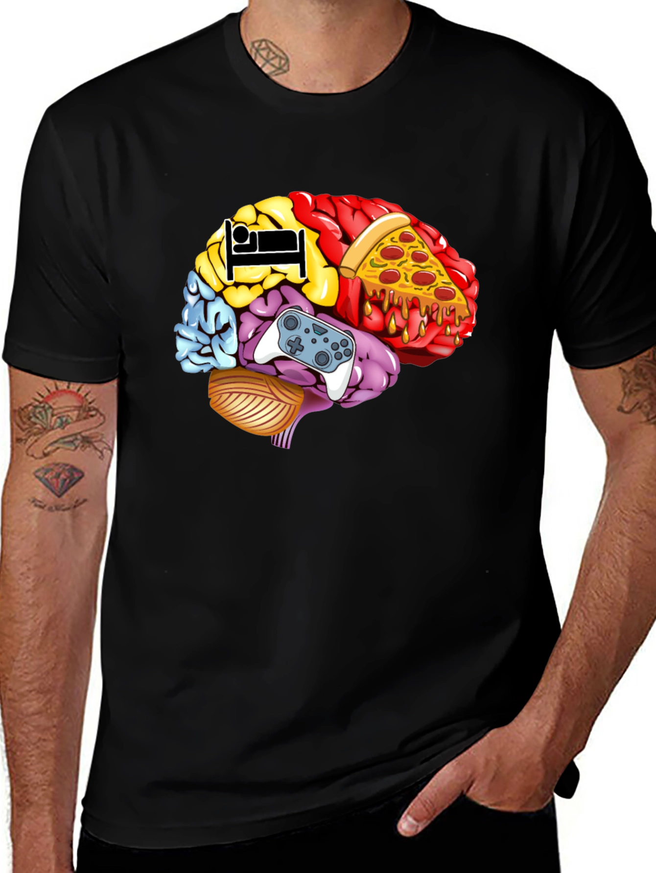 Brain Food Gamer T-Shirt - Mens Black Graphic Tee