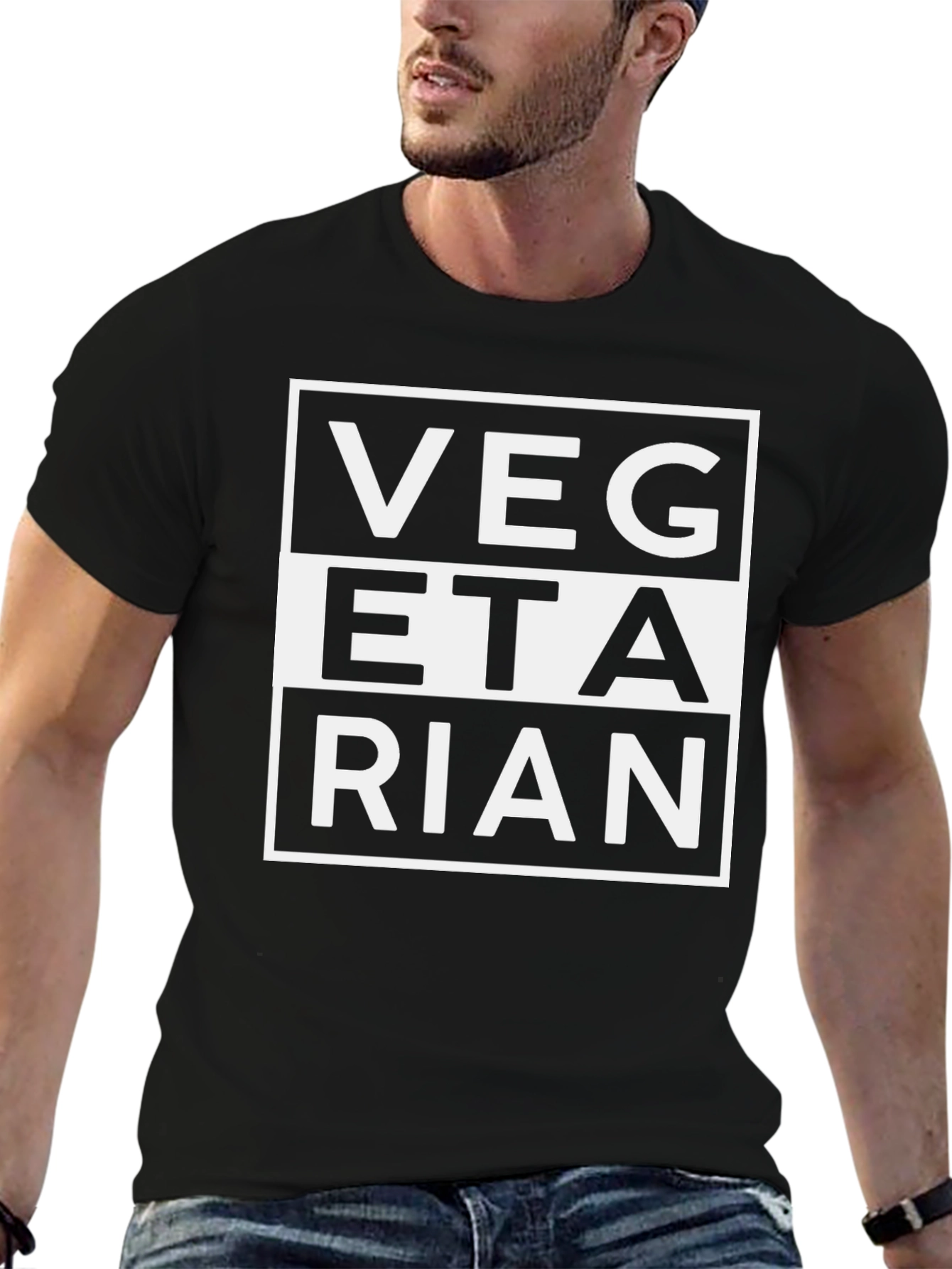 Vegetarian Graphic Print Black T-Shirt