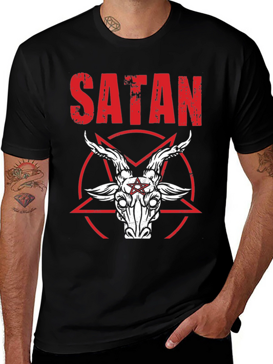 Satanic Goat Head Graphic Tee - Distressed Print