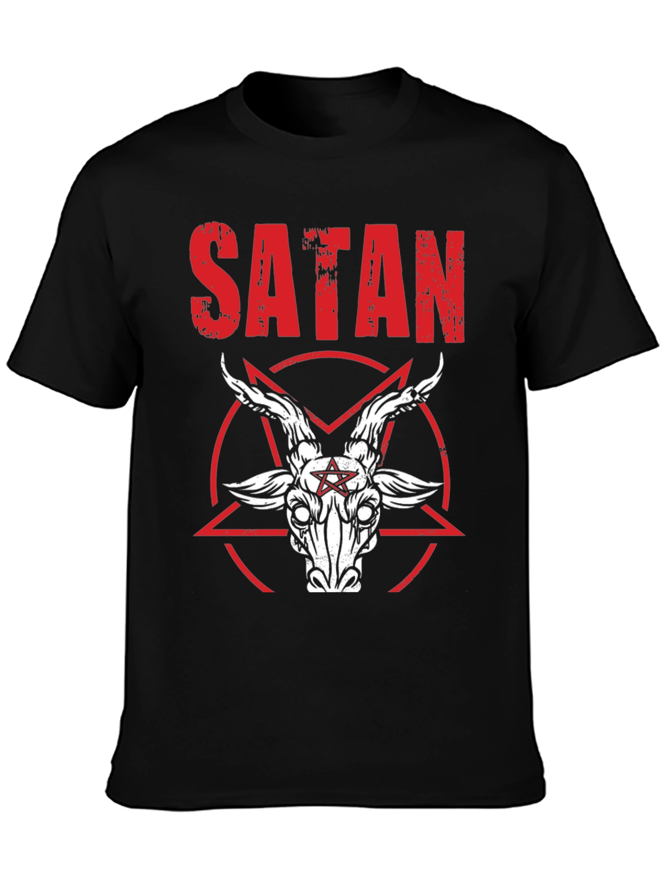 Satanic Goat Head Graphic Tee - Distressed Print