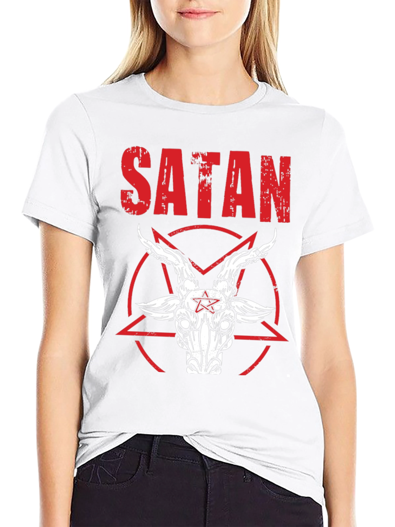 Satanic Goat Head Graphic Tee - Distressed Print
