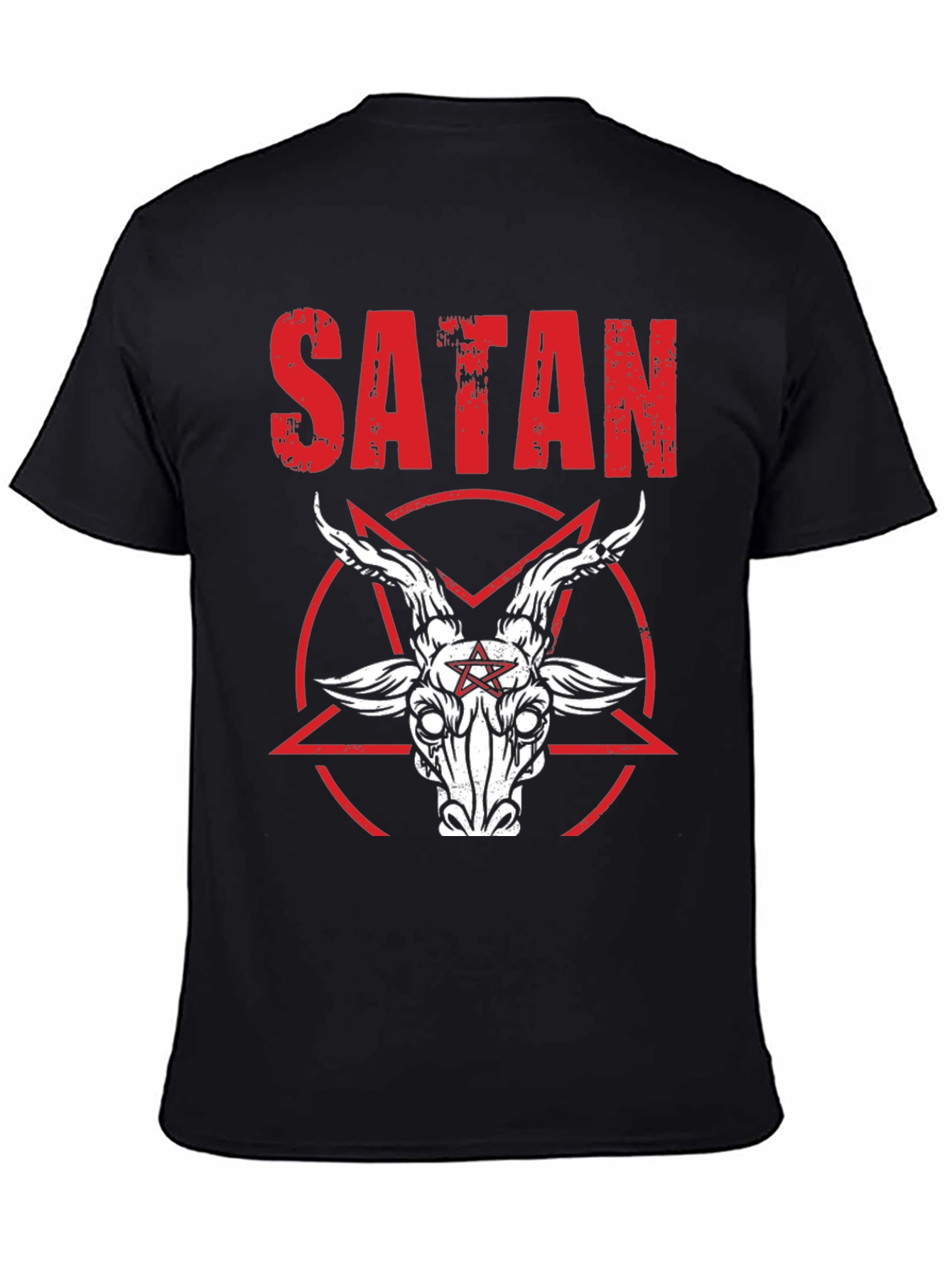 Satanic Goat Head Graphic Tee - Distressed Print