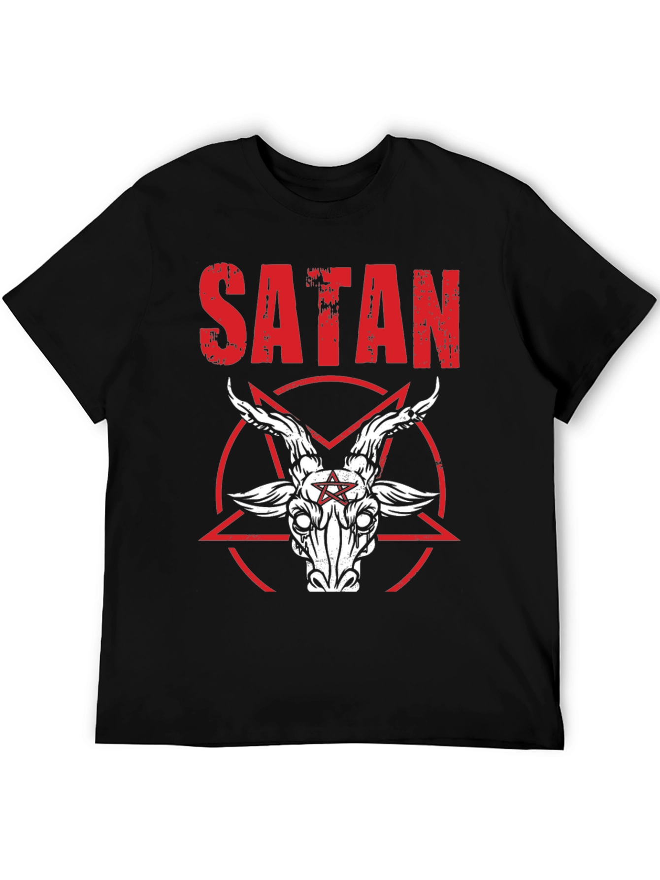 Satanic Goat Head Graphic Tee - Distressed Print