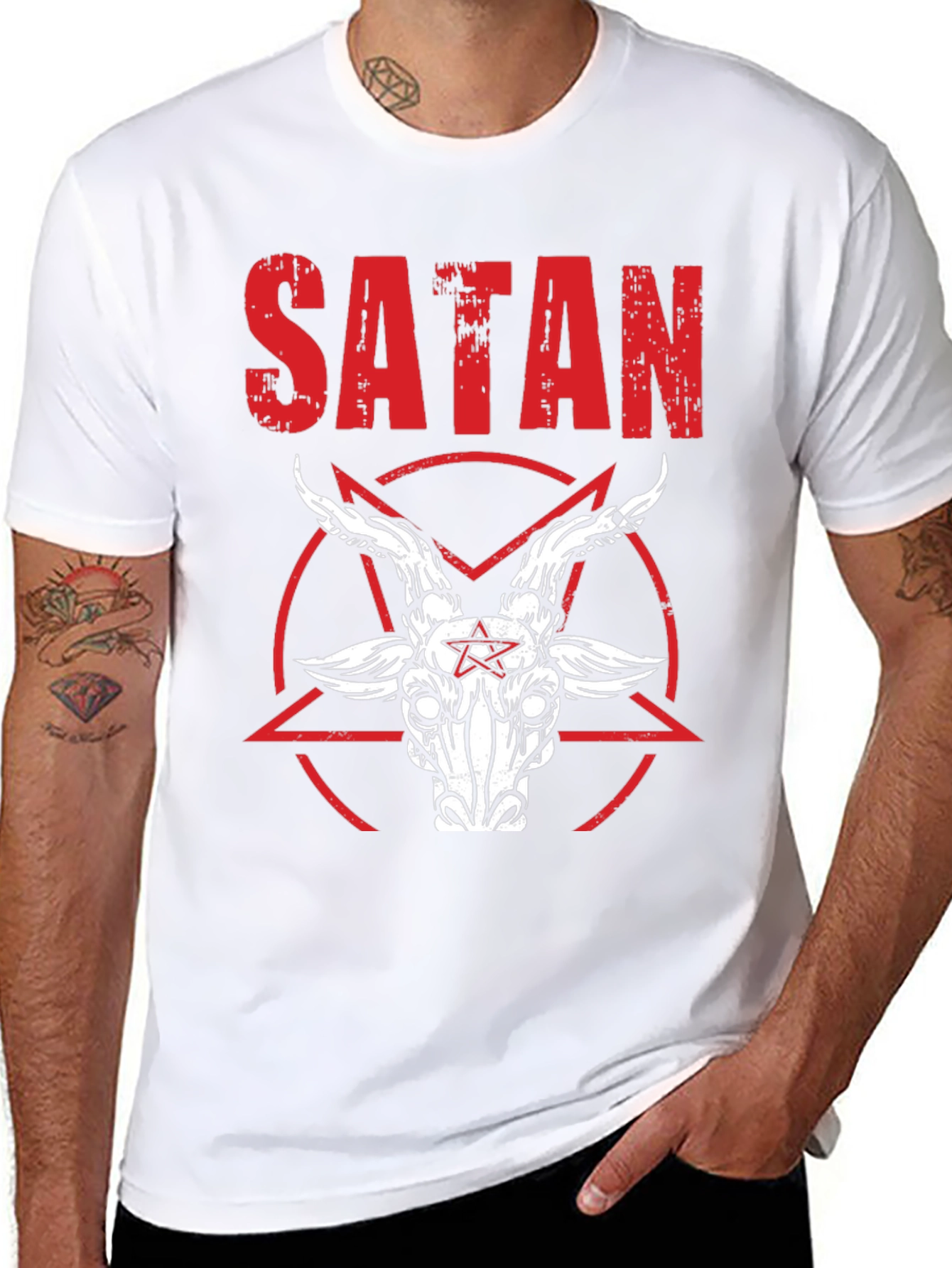 Satanic Goat Head Graphic Tee - Distressed Print