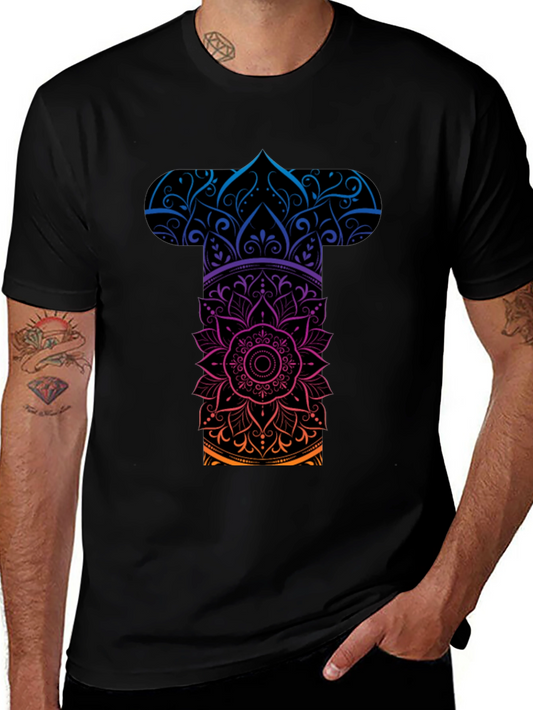 Mens Mandala Graphic Tee - Gradient Black T-Shirt