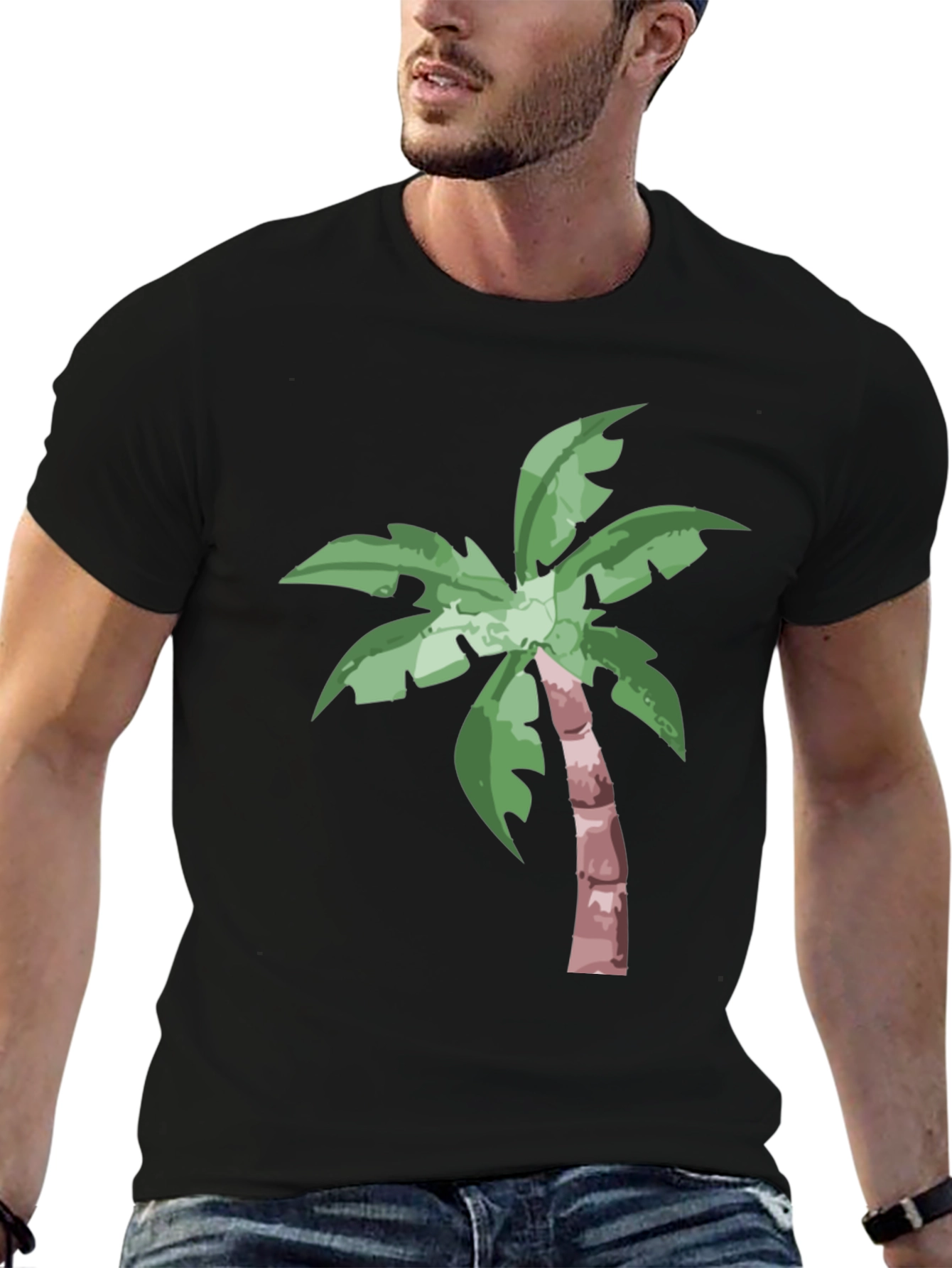 Tropical Palm Tree Graphic Tee - Black