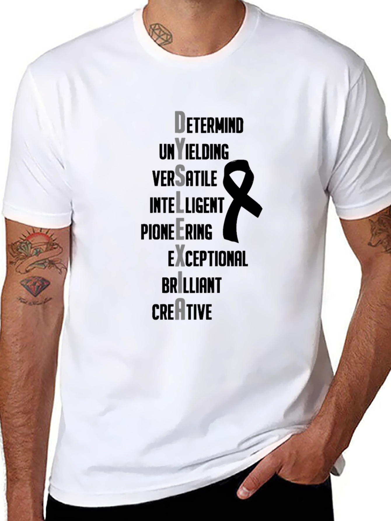 Dyslexia Awareness T-Shirt - Determined Intelligent Creative