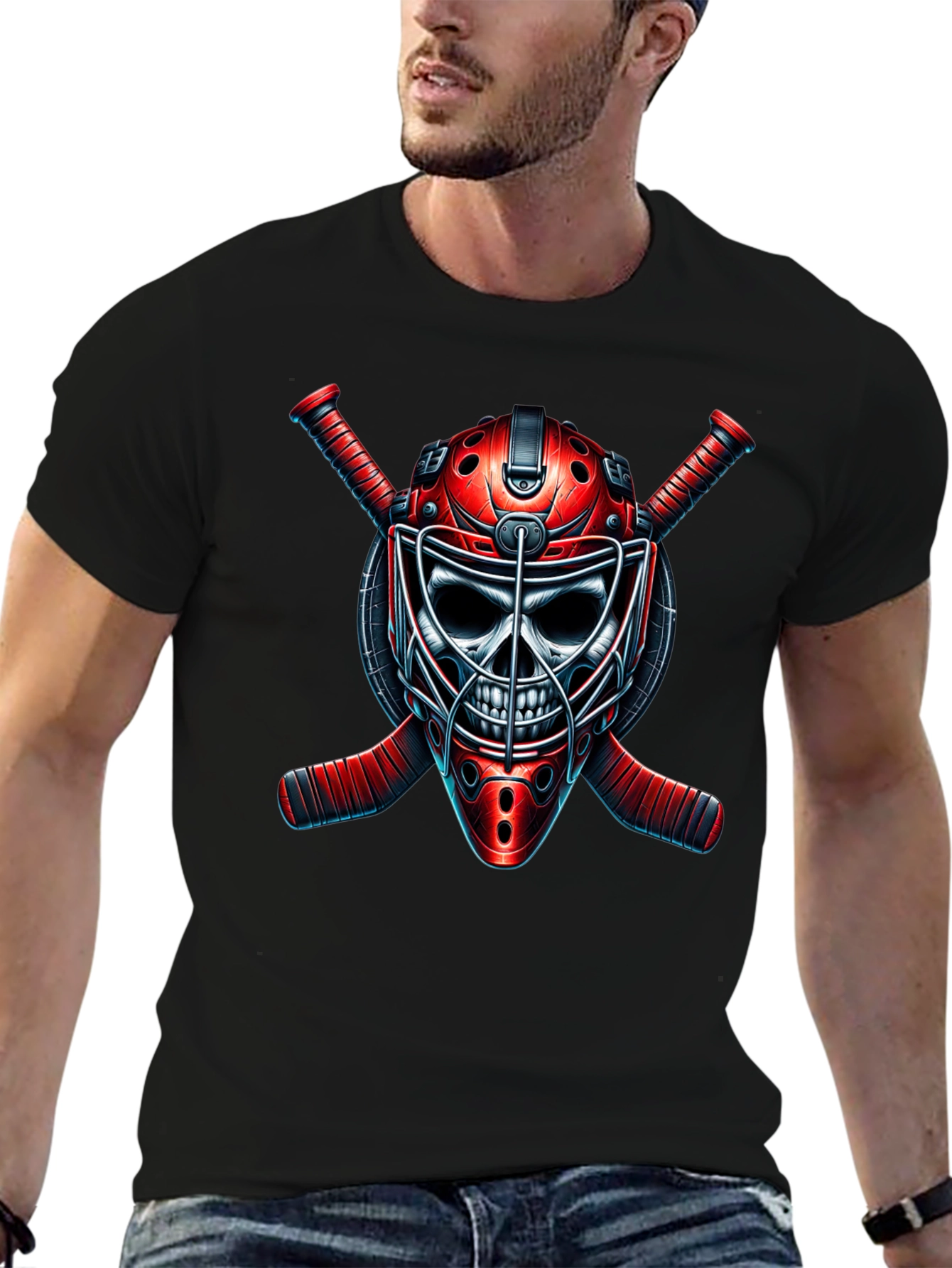 Grim Goalie Graphic Tee - Hockey Skull T-Shirt