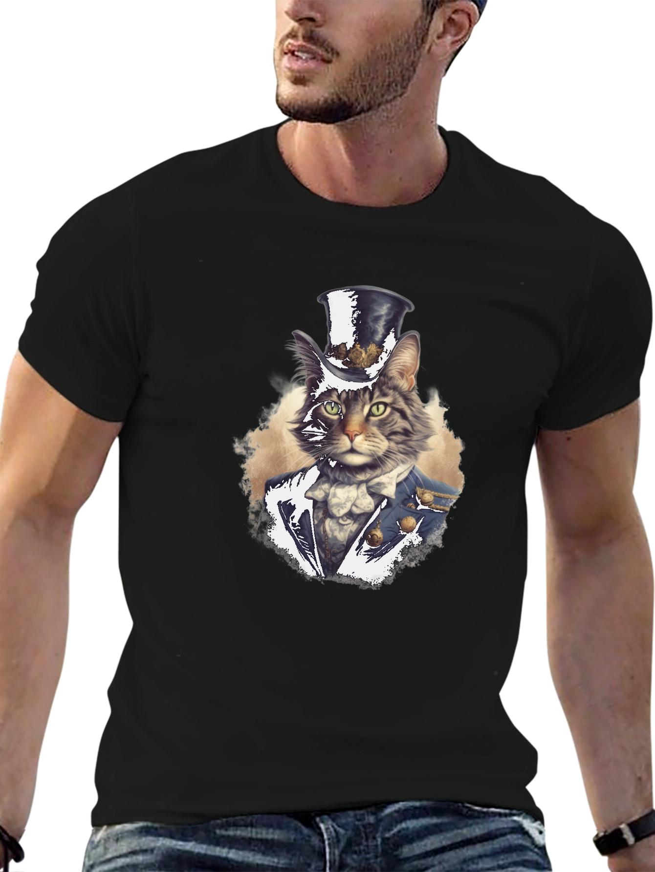 Cat in Top Hat T-Shirt - Whimsical Graphic Tee