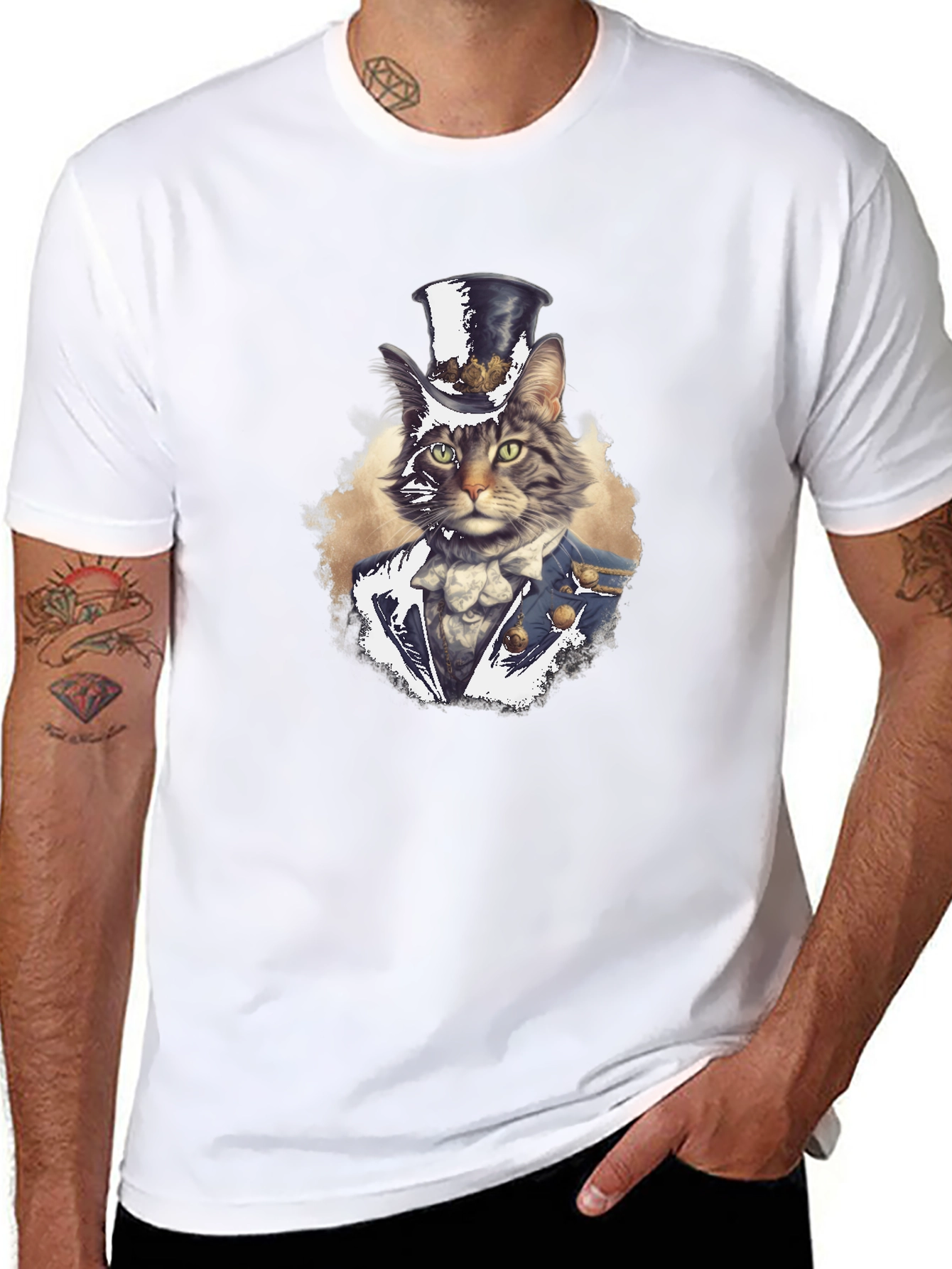 Cat in Top Hat T-Shirt - Whimsical Graphic Tee