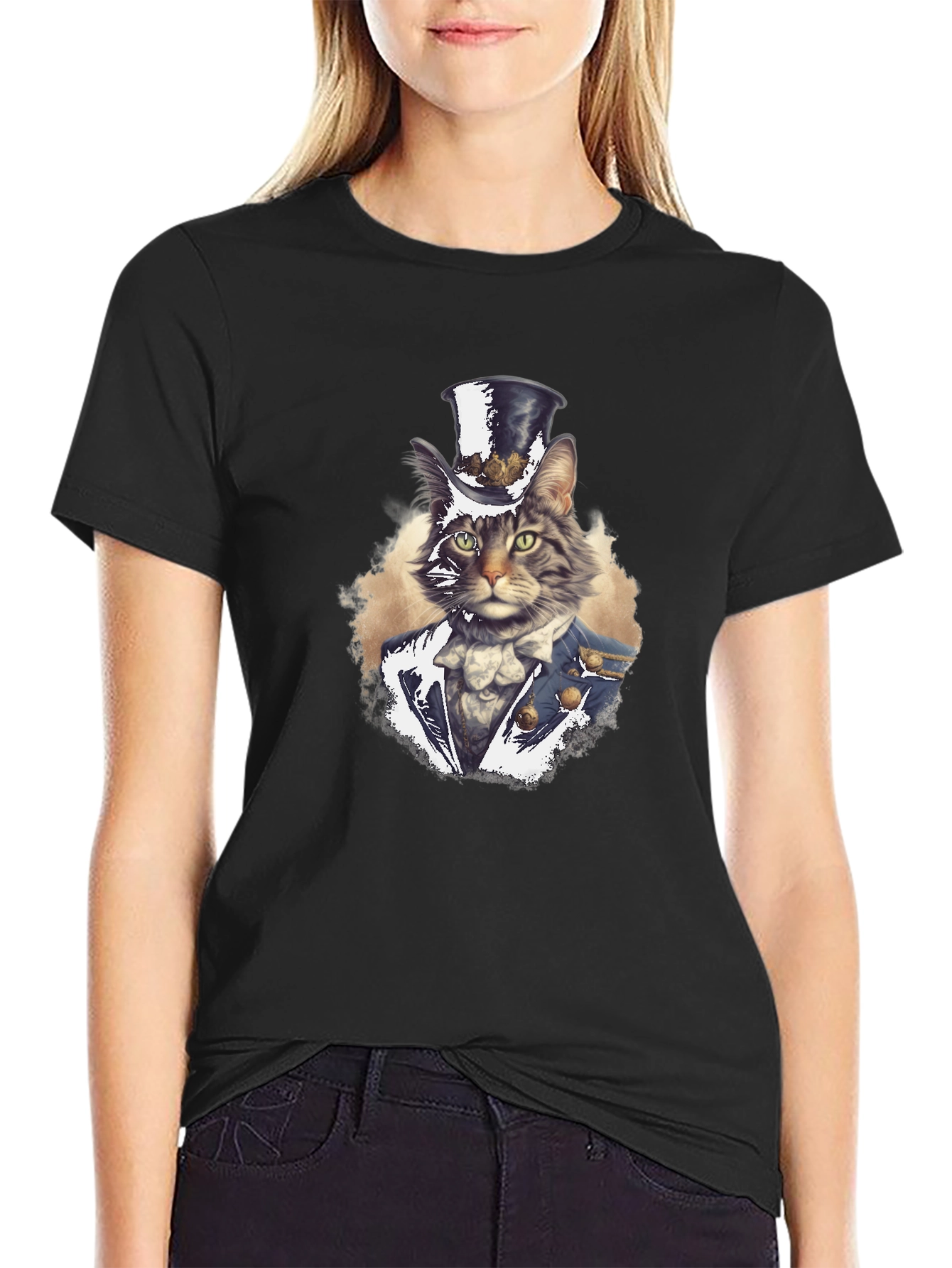 Cat in Top Hat T-Shirt - Whimsical Graphic Tee