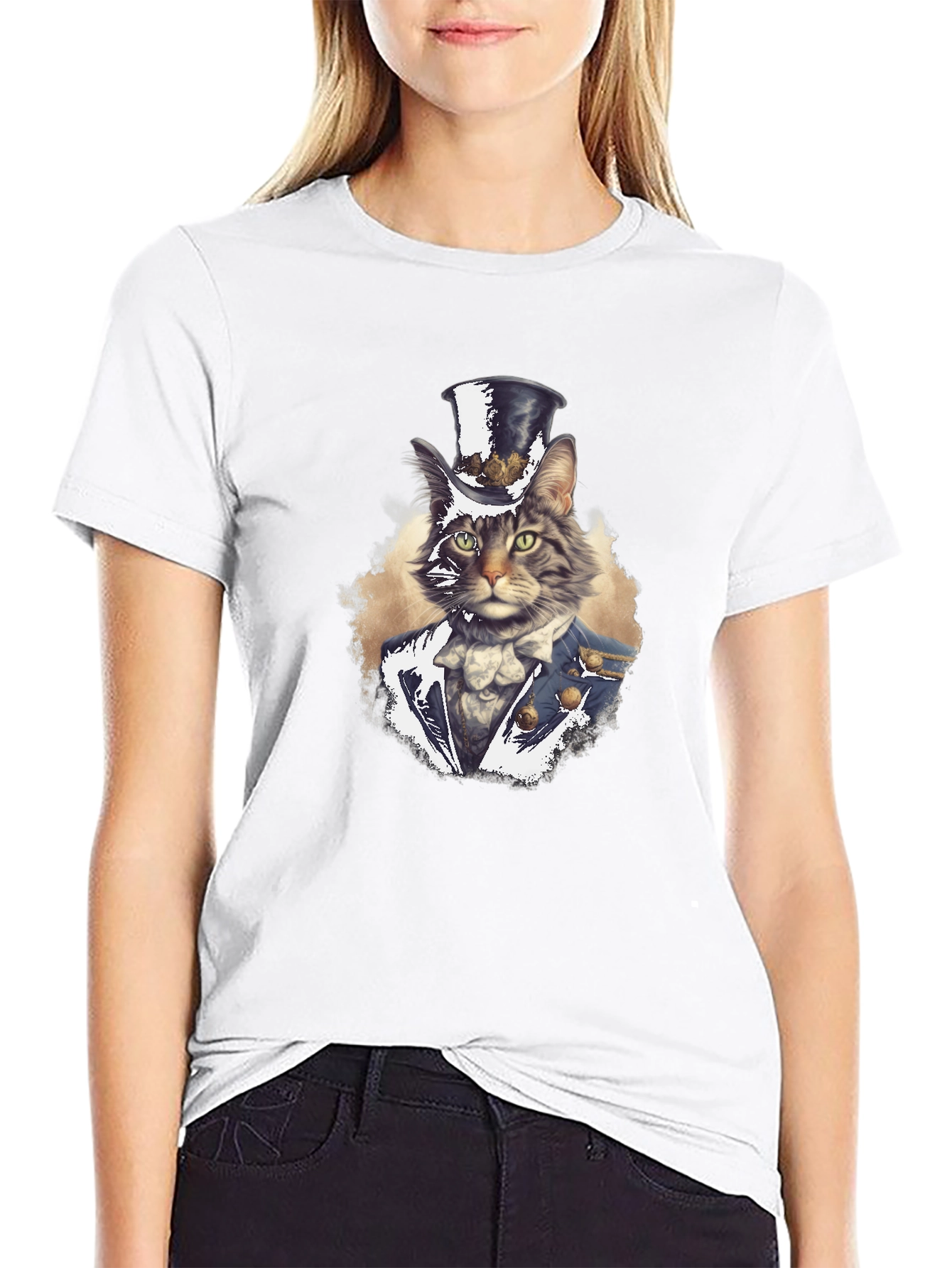 Cat in Top Hat T-Shirt - Whimsical Graphic Tee