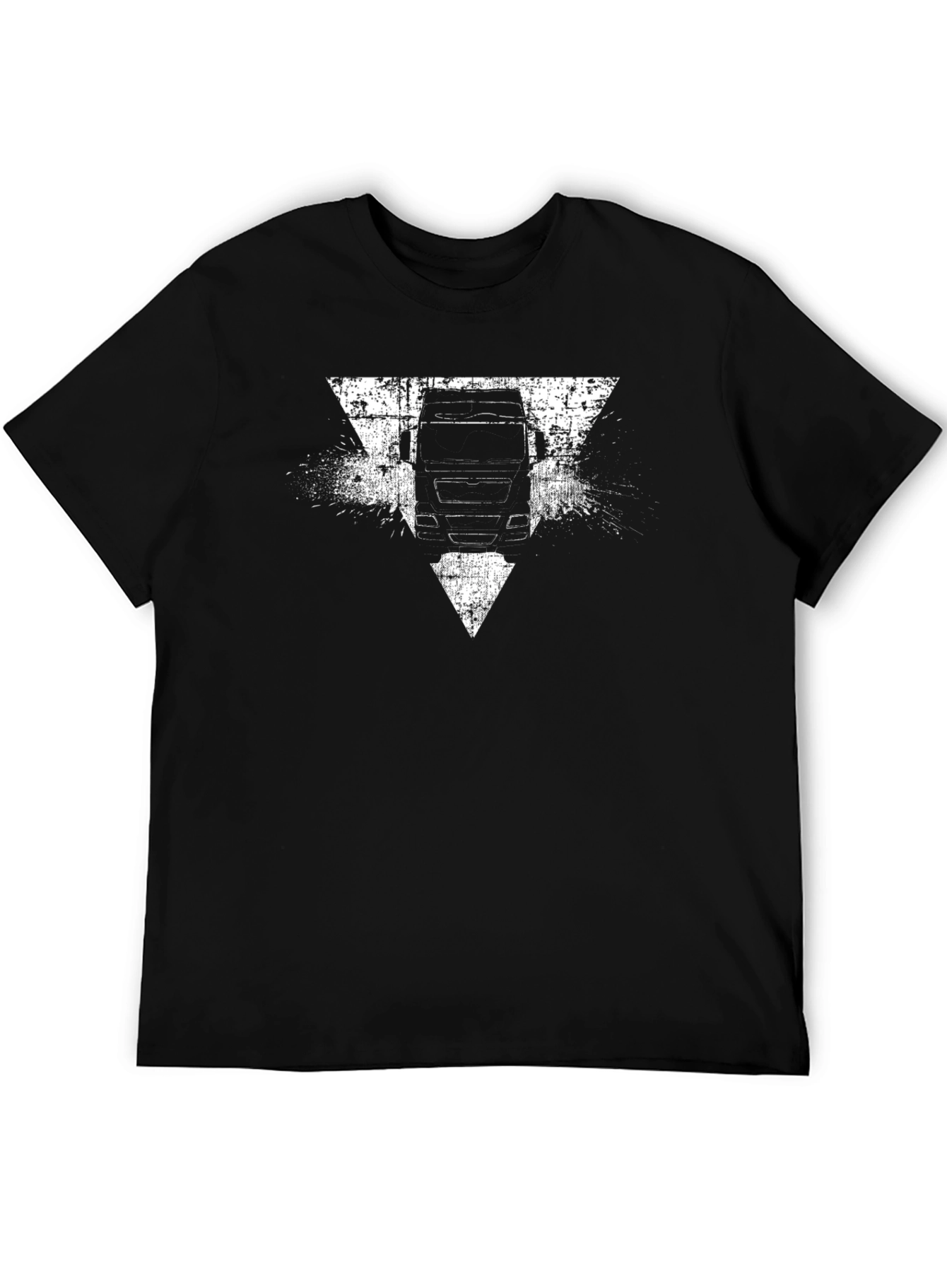 Truck Triangle Grunge Graphic Tee - Black Cotton T-Shirt