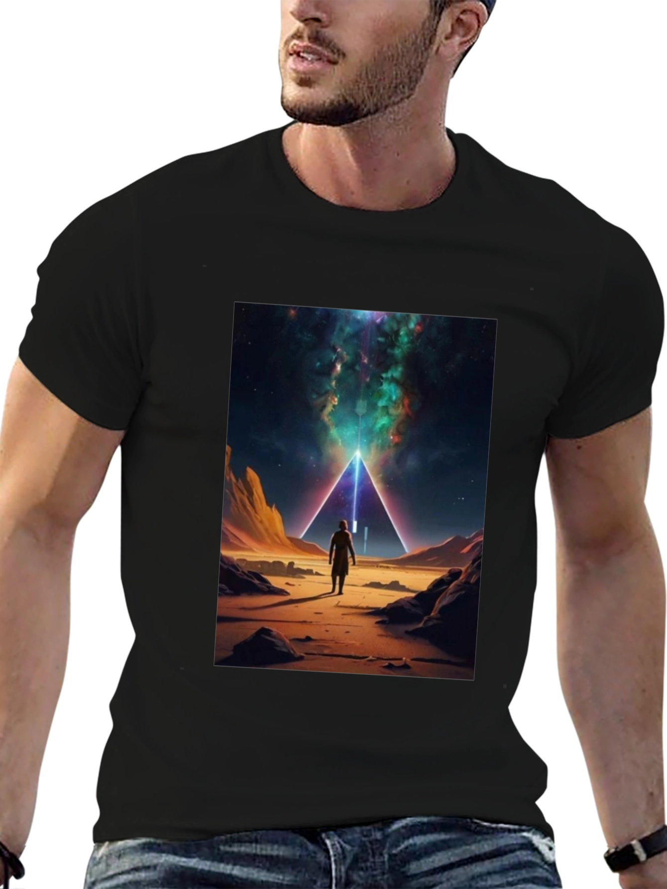 Cosmic Pyramid Graphic Tee - Black Cotton Comfort