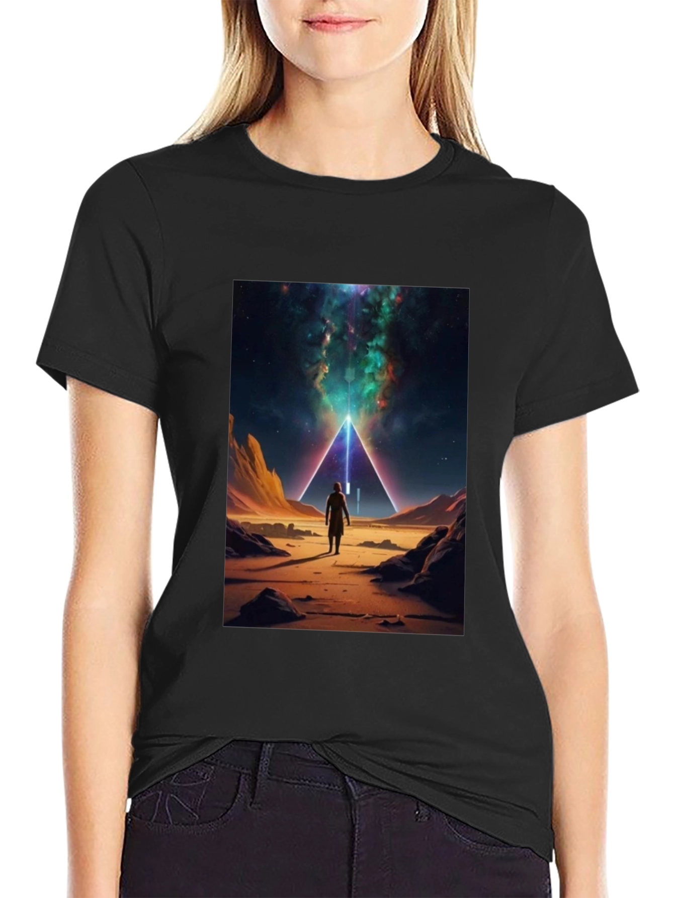 Cosmic Pyramid Graphic Tee - Black Cotton Comfort