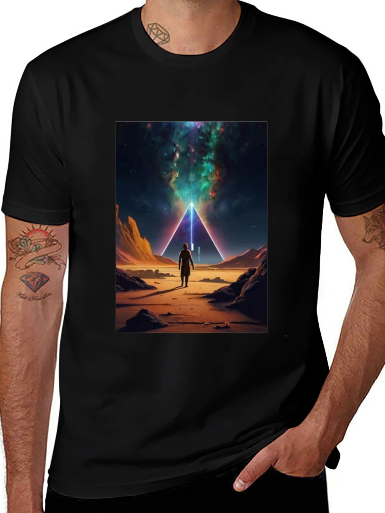 Cosmic Pyramid Graphic Tee - Black Cotton Comfort