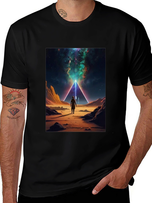 Cosmic Pyramid Graphic Tee - Black Cotton Comfort