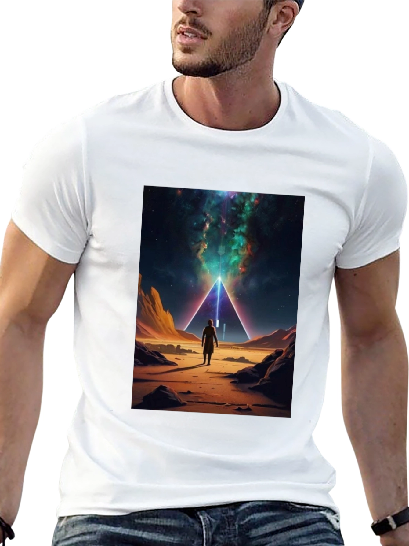 Cosmic Pyramid Graphic Tee - Black Cotton Comfort