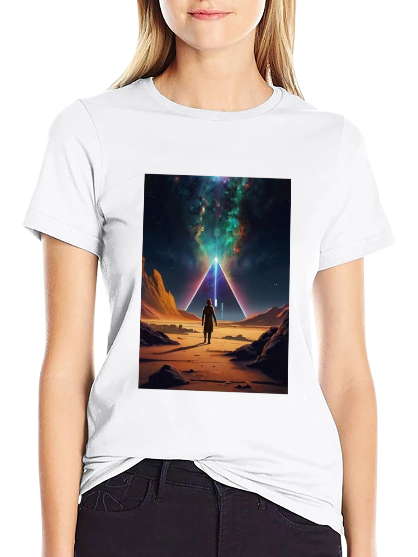 Cosmic Pyramid Graphic Tee - Black Cotton Comfort