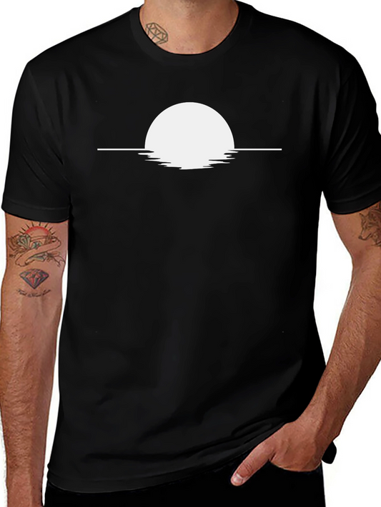 Sunset Graphic Tee - Minimalist Design Black Cotton