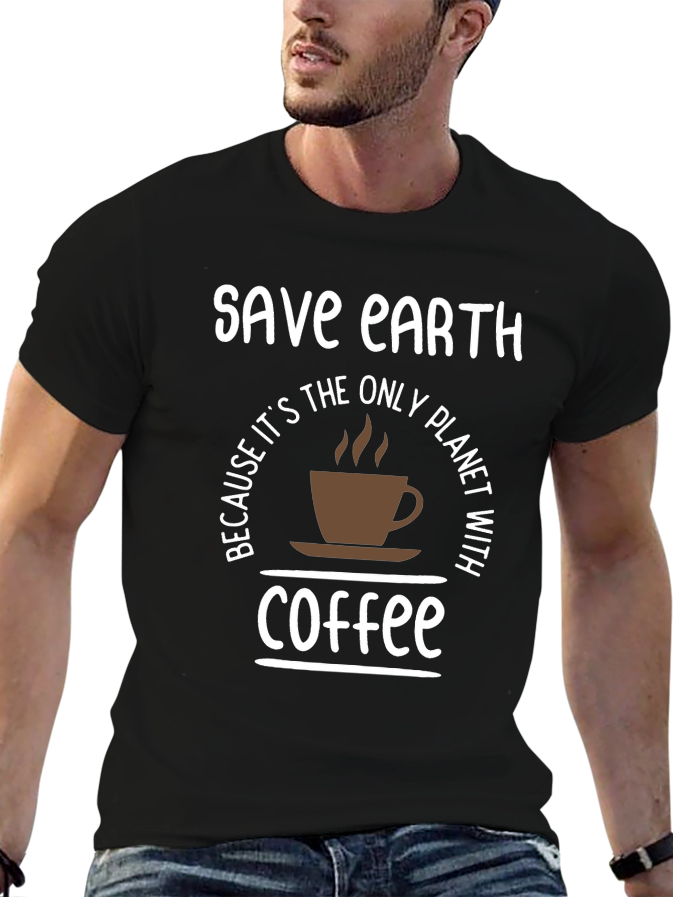Save Earth Coffee T-Shirt - Planet with Coffee Tee