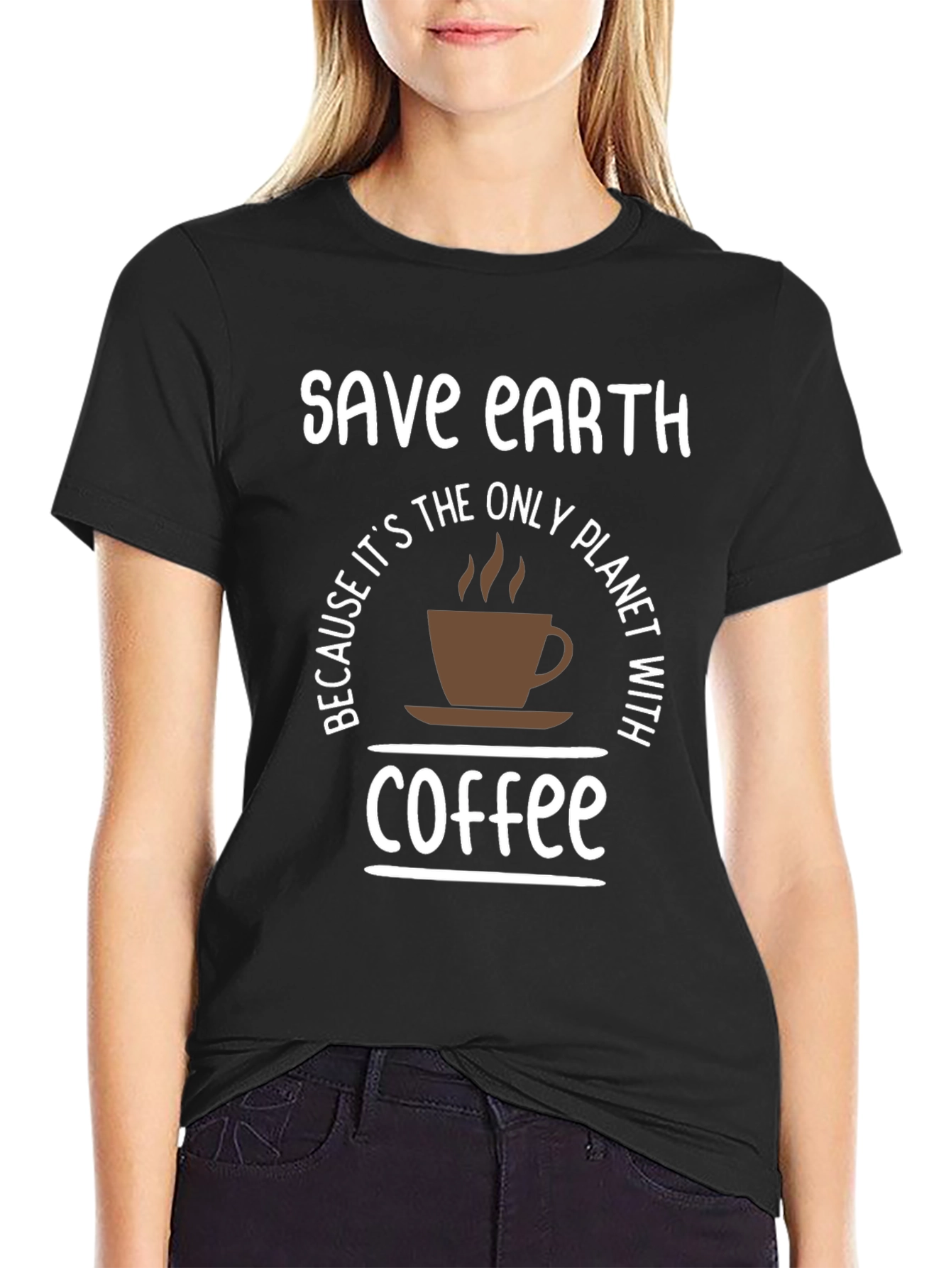 Save Earth Coffee T-Shirt - Planet with Coffee Tee