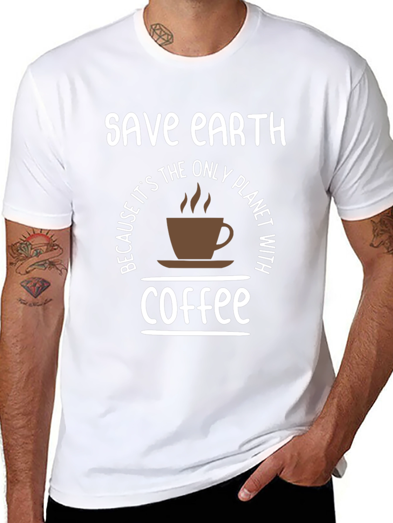 Save Earth Coffee T-Shirt - Planet with Coffee Tee