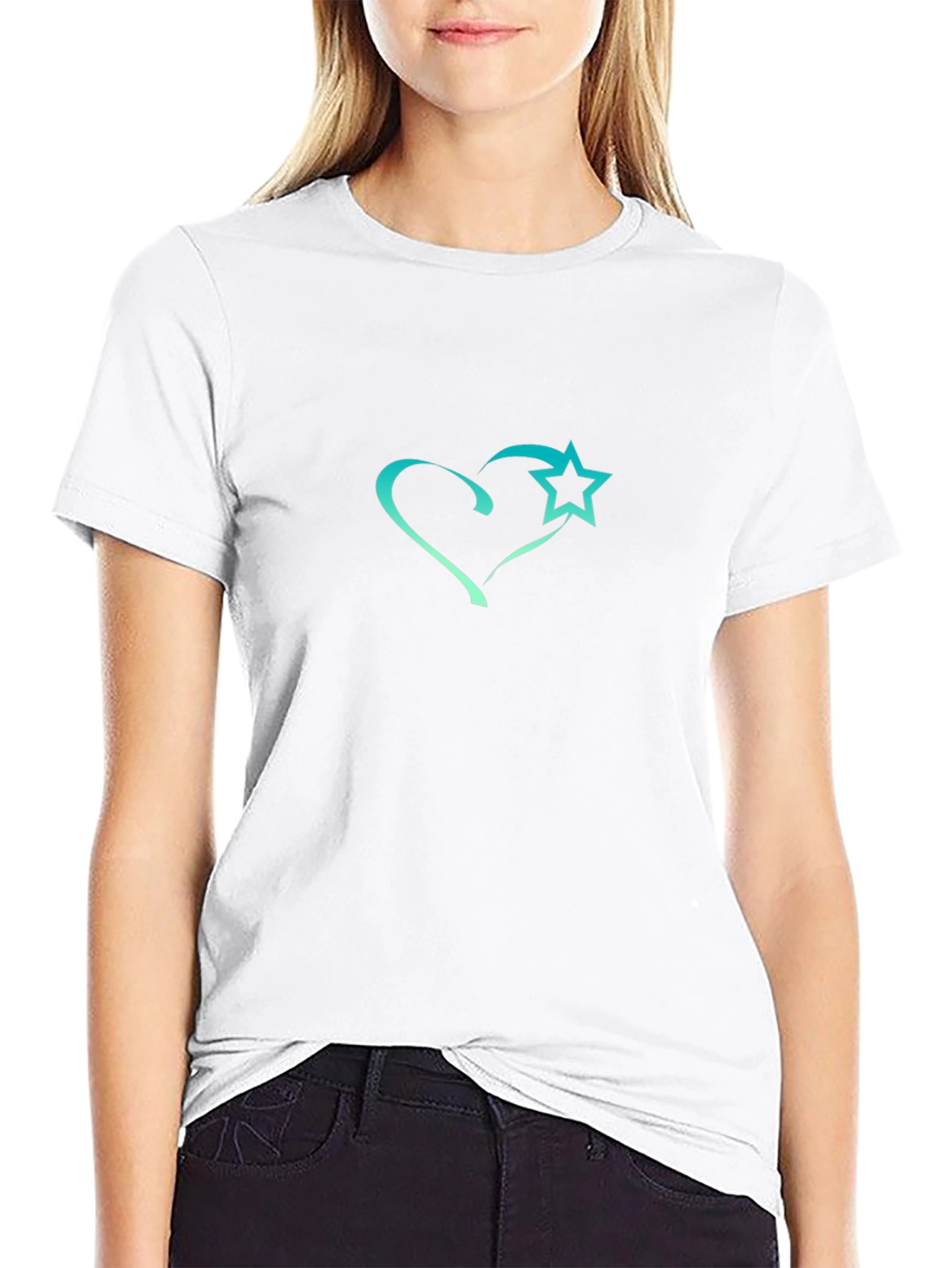 Black T-Shirt with Heart and Star Design