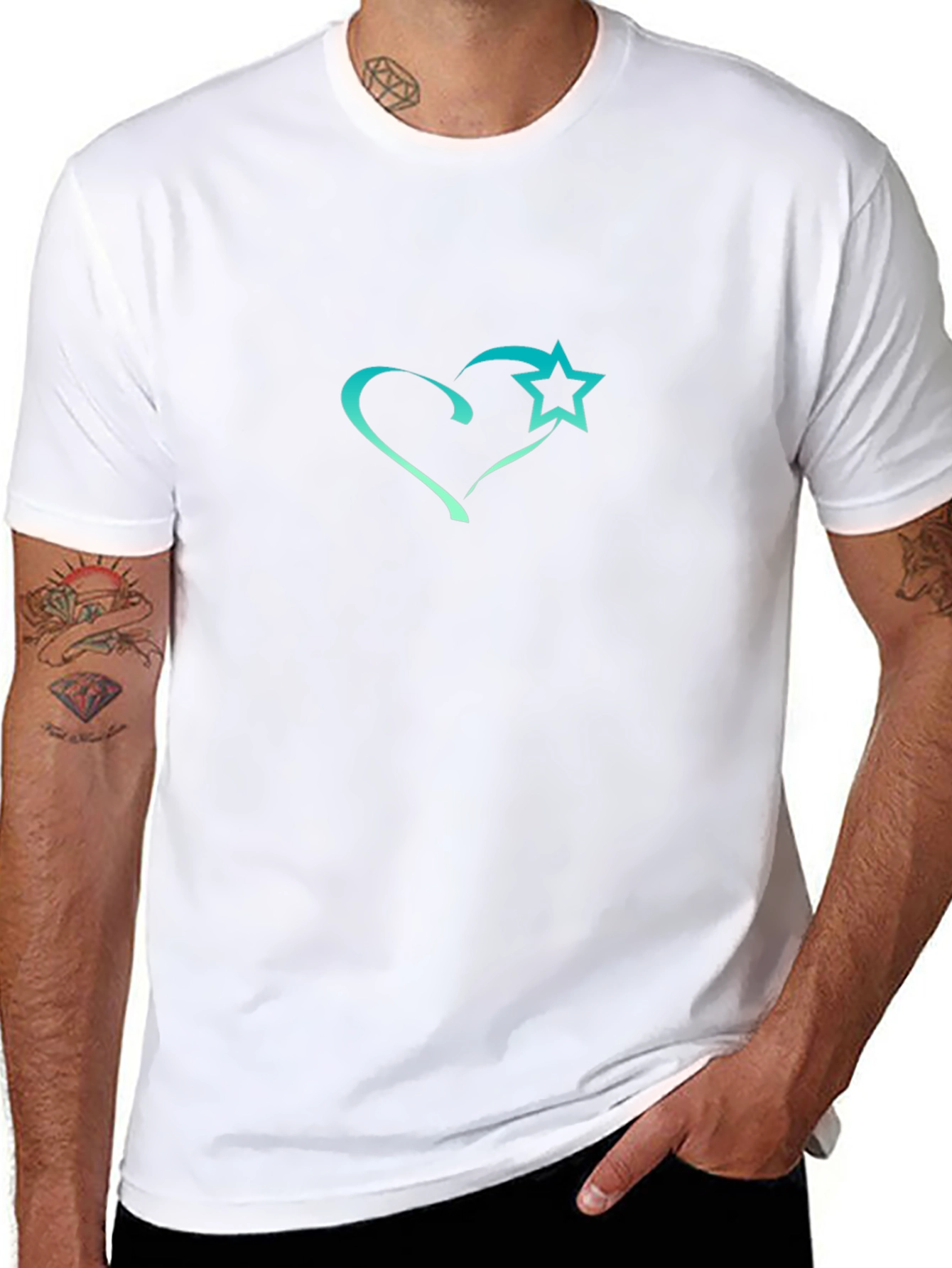 Black T-Shirt with Heart and Star Design