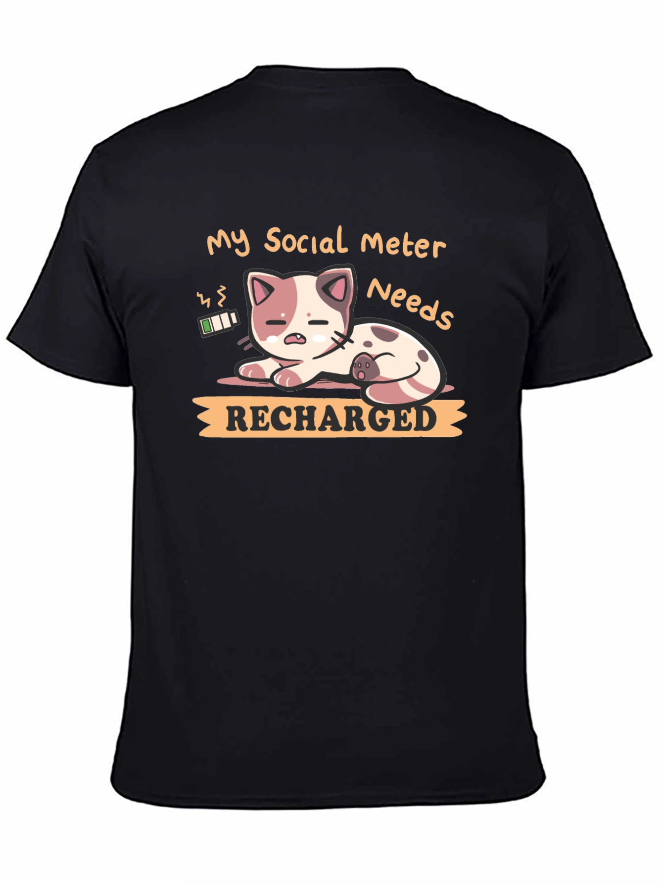 Social Meter Recharge Cat Graphic T-Shirt