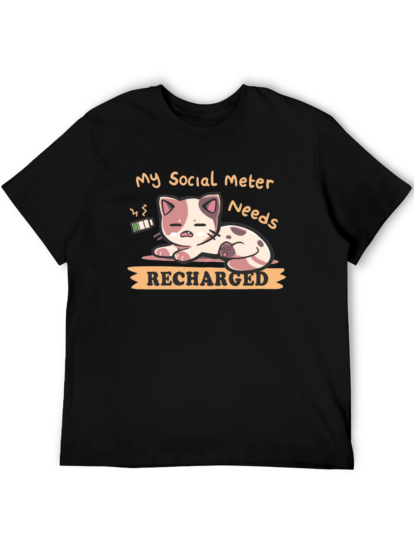 Social Meter Recharge Cat Graphic T-Shirt